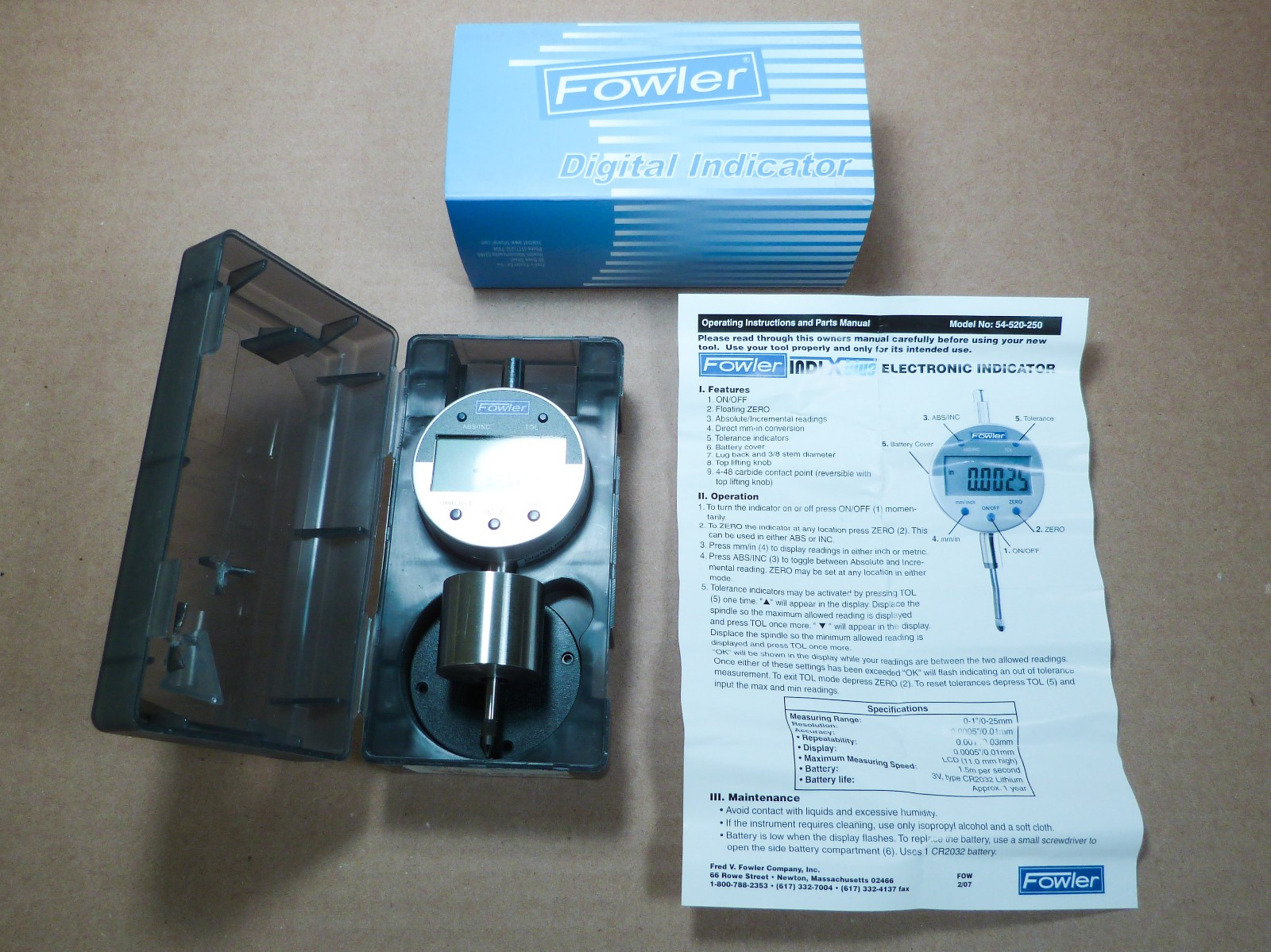 Fowler 54-520-250 Ind-X Blue Digital Indicator with 1.0″/25mm Measuring Range