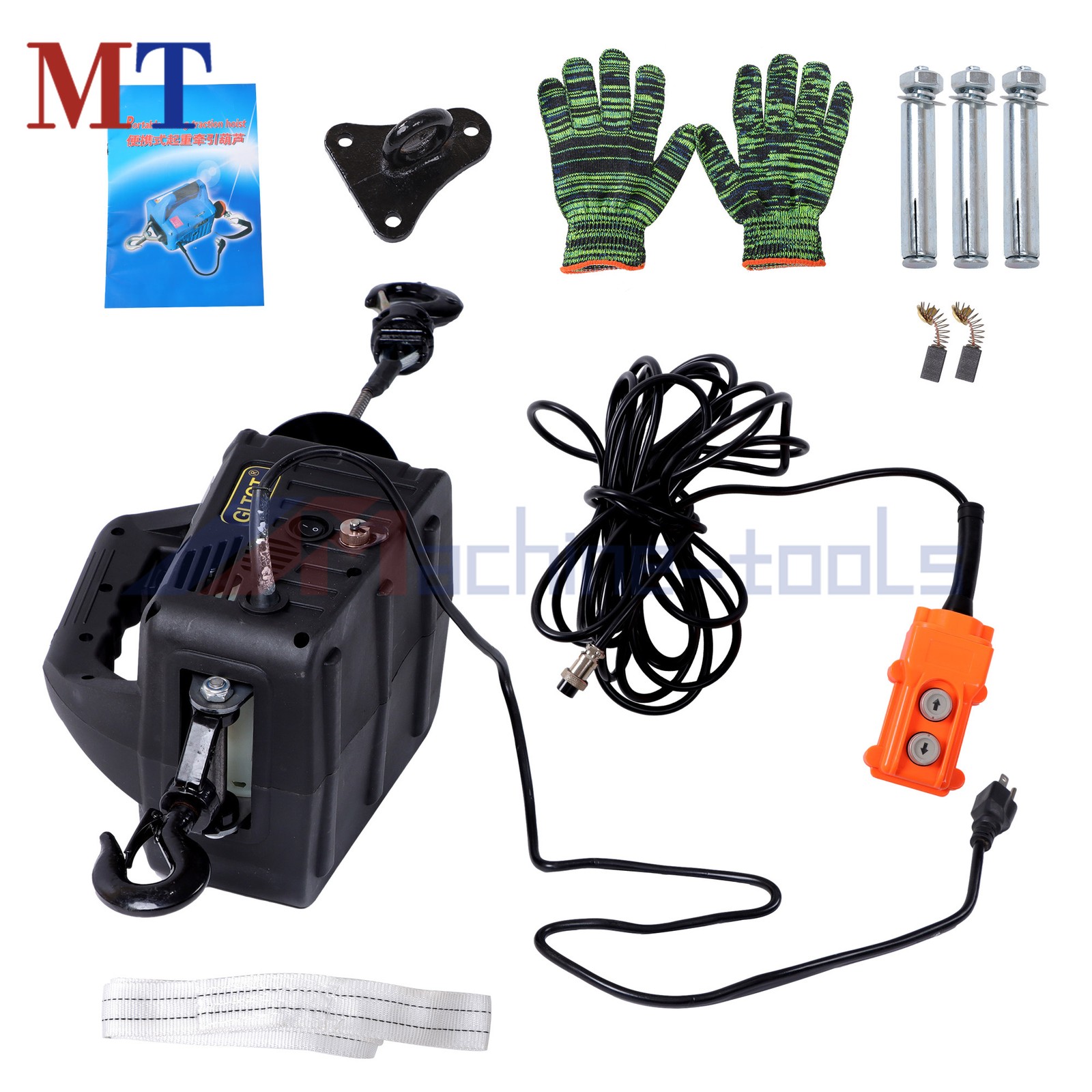 2-in-1 1100lbs Portable Electric Hoist Winch with Wired Remote Control 1500W