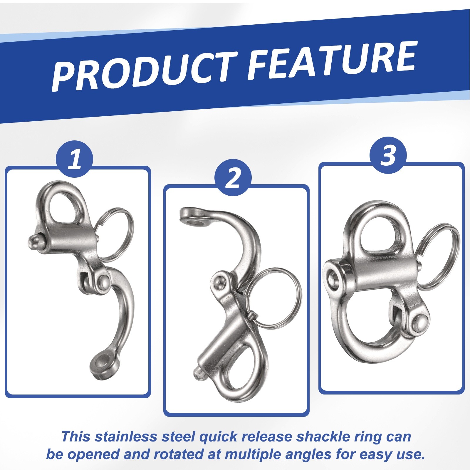 2Pcs 2″ Quick Release Shackle 316 Stainless Steel Fixed Bail Snap Shackle