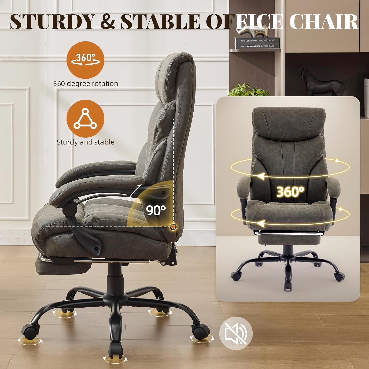 🚩Wide Ergonomic Computer Chair with Footrest, 500lbs Big and Tall Office Chair