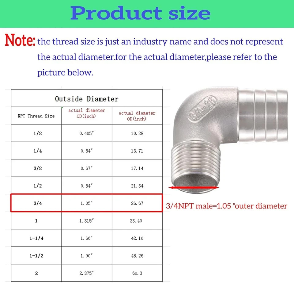 3/4″ Hose Barb X 3/4″ Male NPT 304 Stainless Steel 90 Degree Elbow- Home Brew Pi