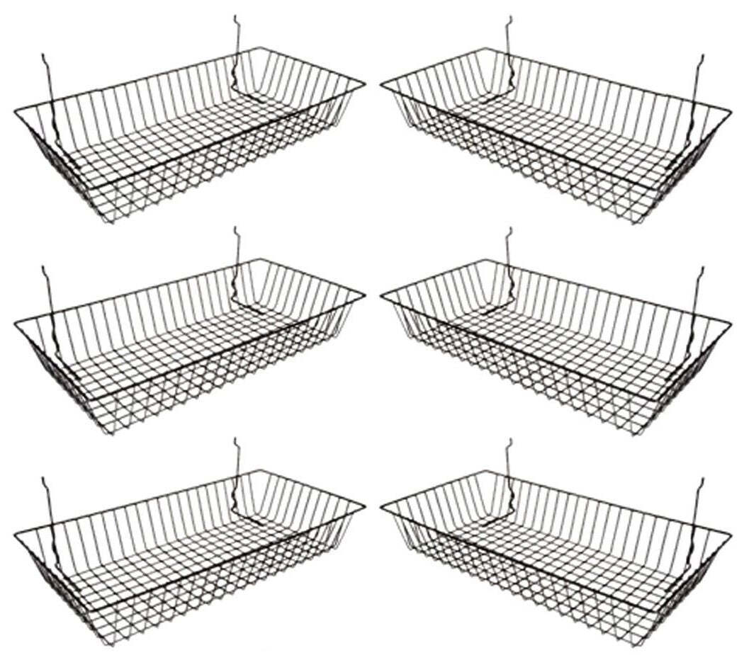 Wire Baskets for Grid Wall and Slat Wall – Wire Basket 24″ L x 12″ D x 4″ H -6PK
