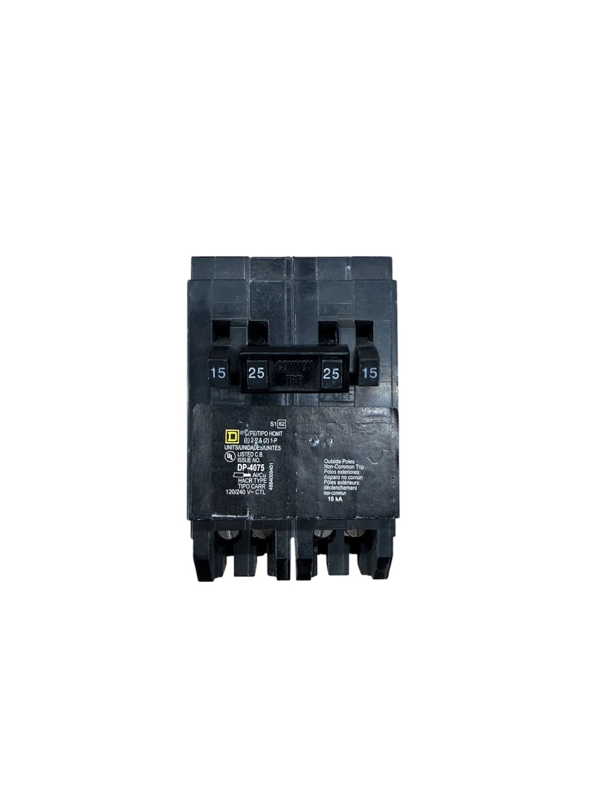 Square D Homeline HOMT1515225 Quad Tandem Breaker Two 1-Pole One 2-Pole 15A/25A
