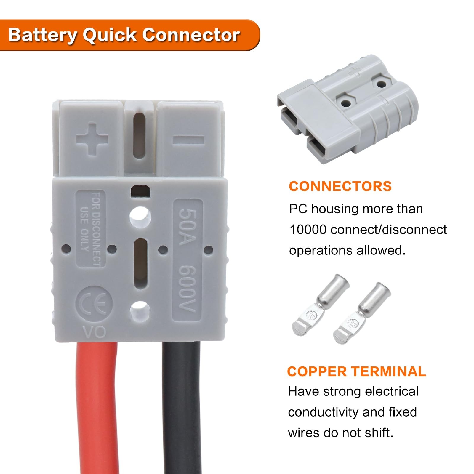 50 A 600 V Battery Quick Connector with Dual Anderson Connector Plug 6 AWG 120cm