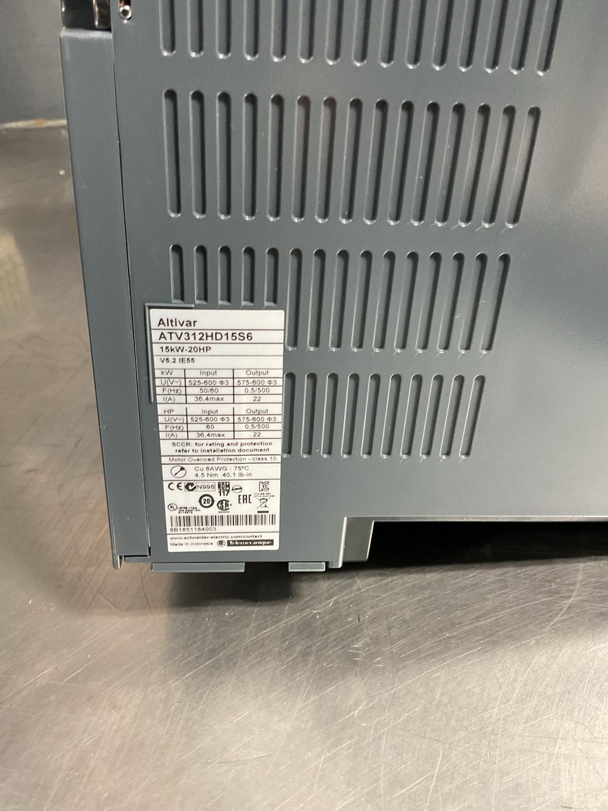 Schneider Electric Altivar 3ATV312HD15S6 15kW 20HP 600V 3/Phase VFD Drive