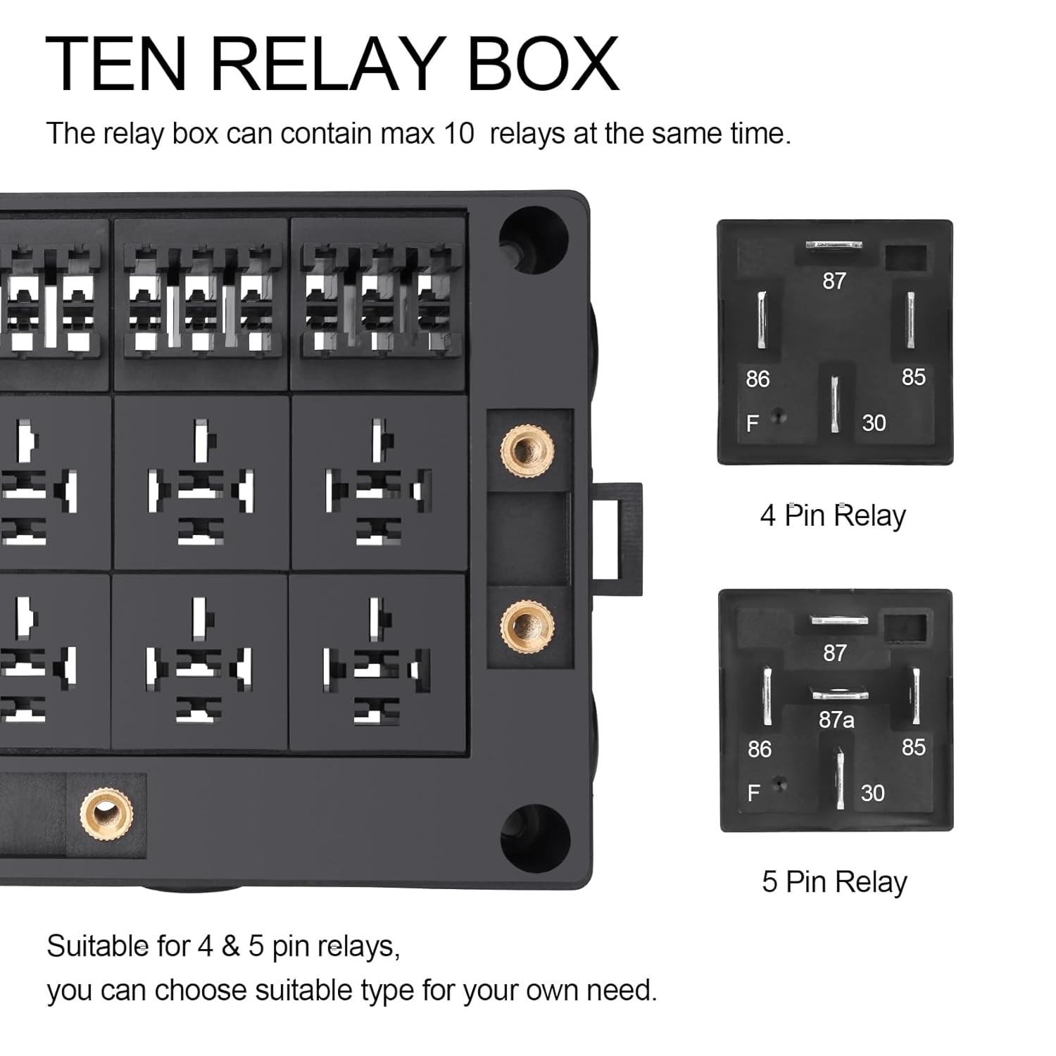 12V Fuse Relay Box, 10 Slots Relay Holder 15 Slots ATC/ATO Fuse Holder, Universa