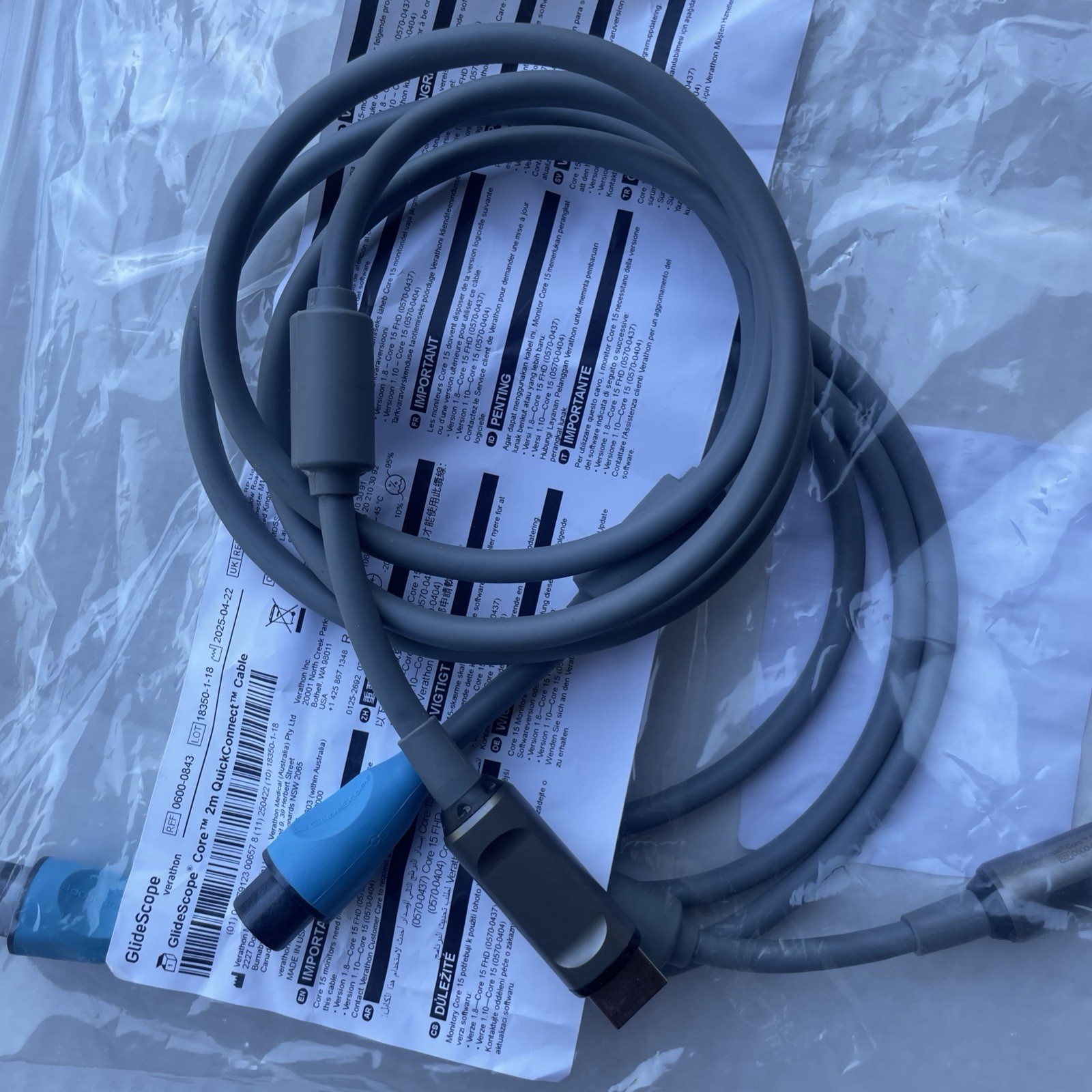 Verathon Glidescope CORE Quick Connect Cable 0600-0767 New 2025