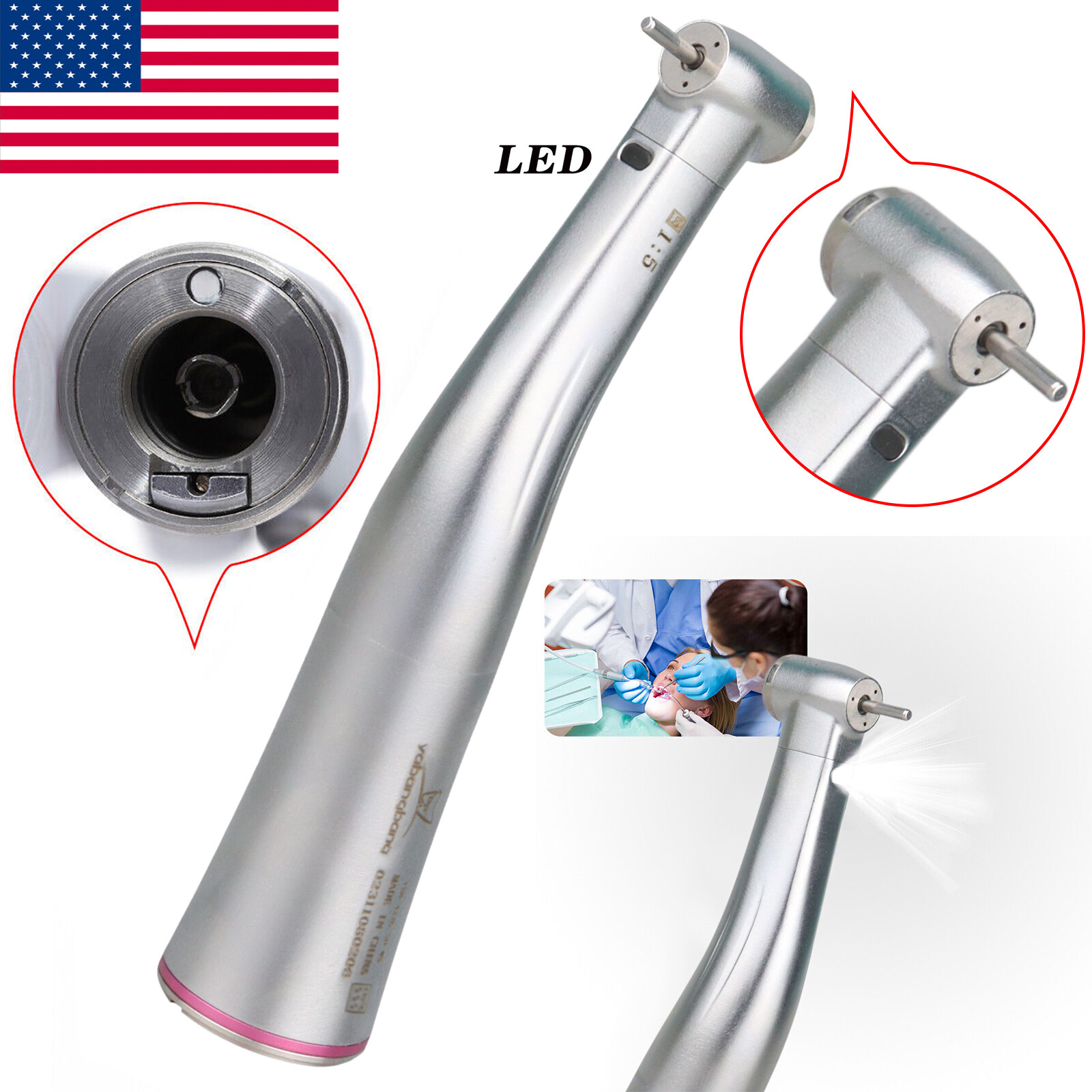 1-50*Dental 1:5 Increasing Fiber Optic LED Contra Angle Handpiece Fit NSK NYD