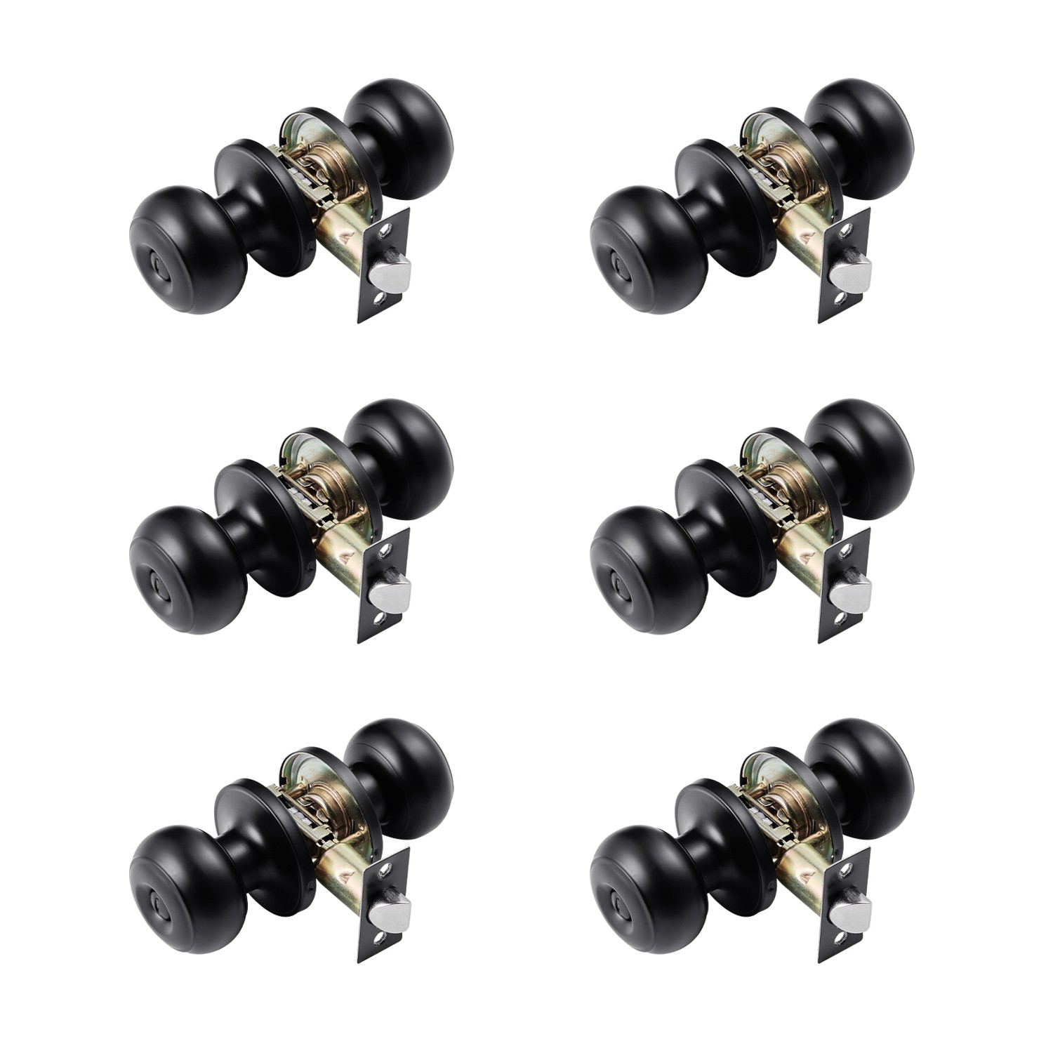 Uimoso Matte Black Interior Door Knobs for Bedroom and Bathroom, 6-Pack, Keyless