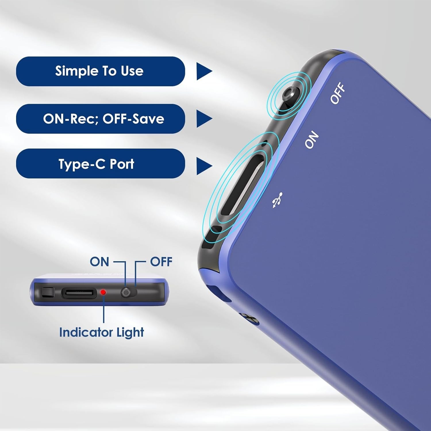 Voice Recorder 64GB 1536Kbps Sound Quality Voice Activated 35H Recording
