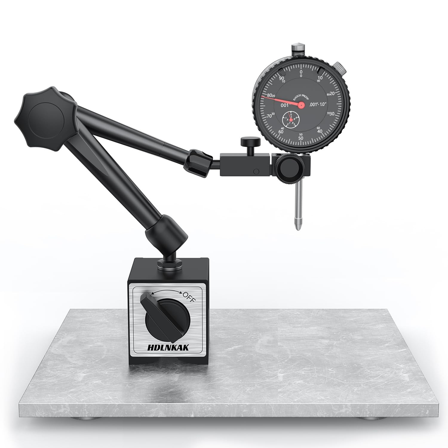 HDLNKAK Precision Dial Indicator Gauge and Magnetic Base Set- Black | 0-1″ Range