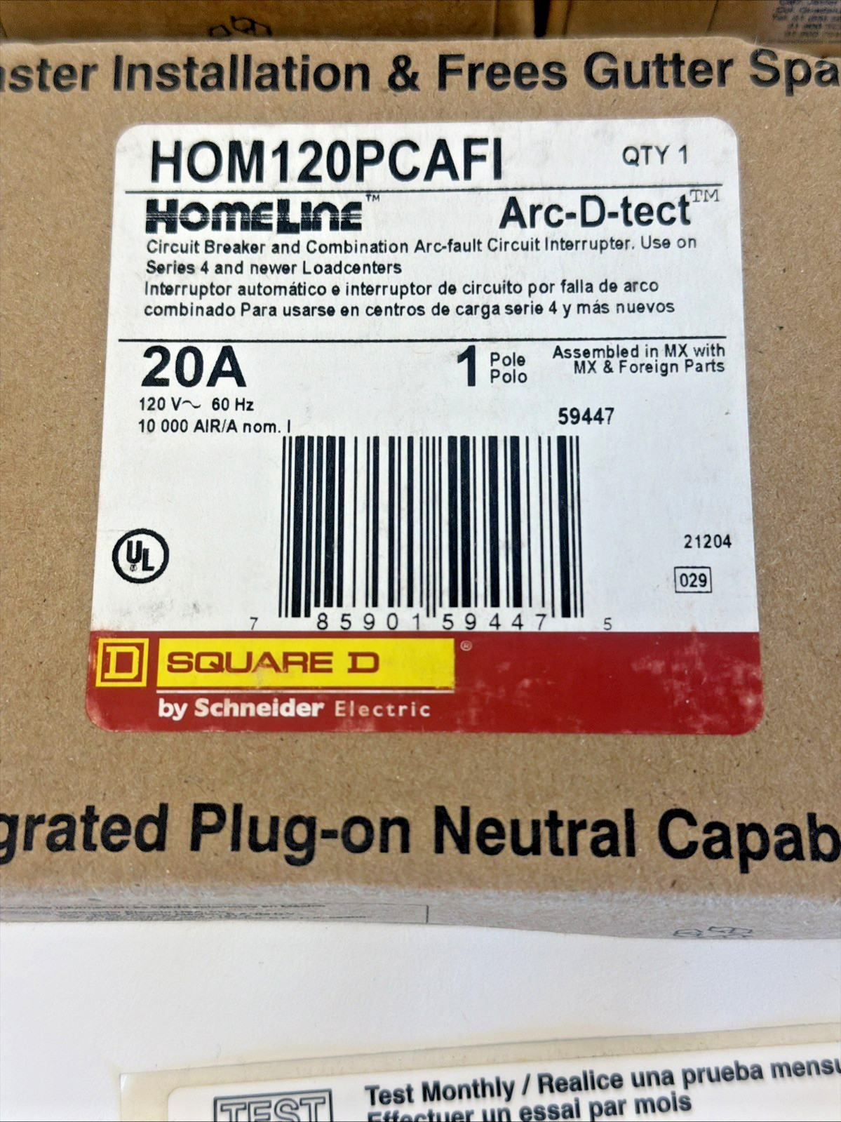 (10) Square D Homeline HOM120PCAFI 1P 20A 120VAC (10 Pack) Circuit Breakers NEW