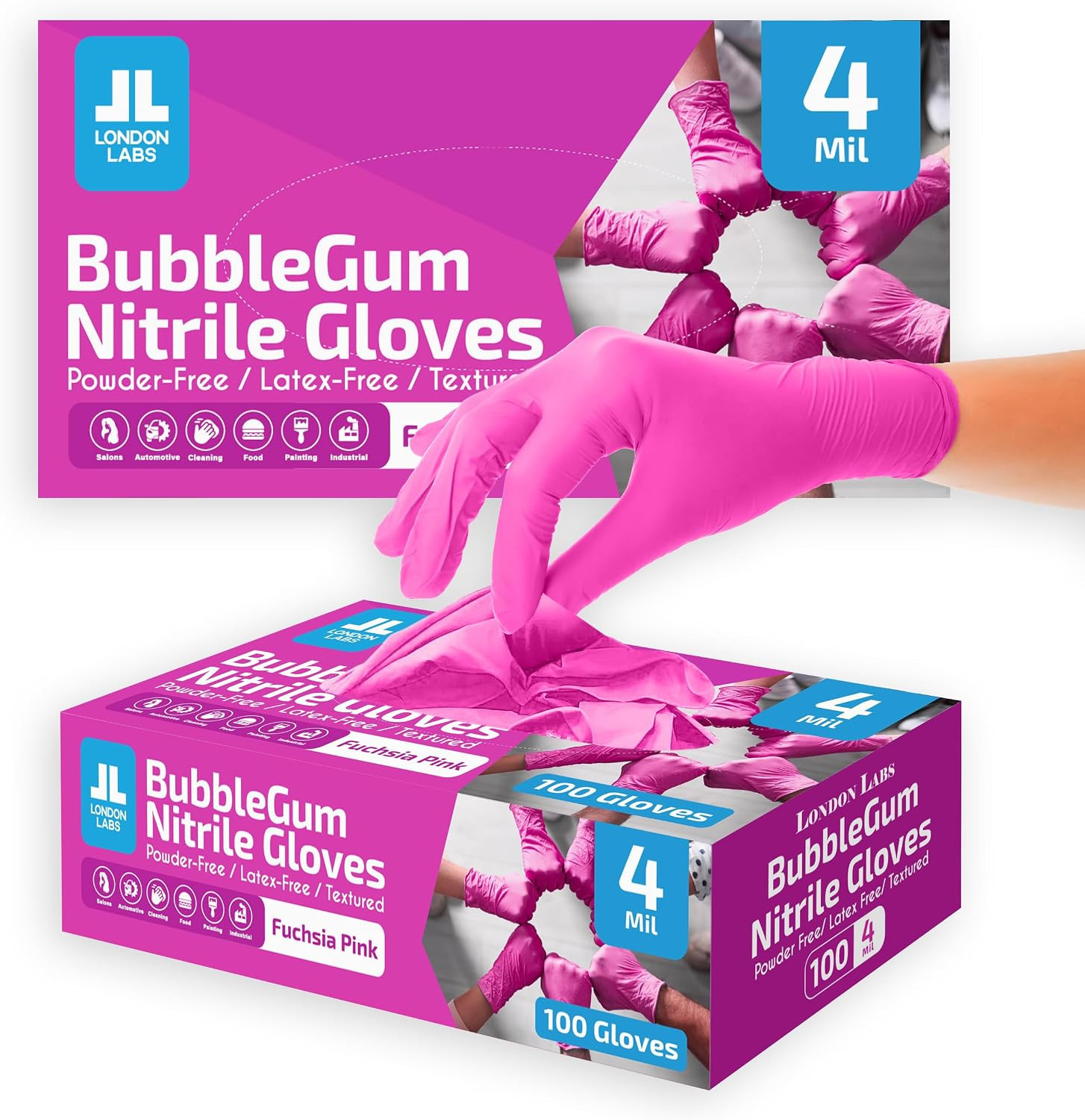 4 Mil – Fuchsia Pink Nitrile Gloves – Disposable Latex Free & Powder Free– Chemi