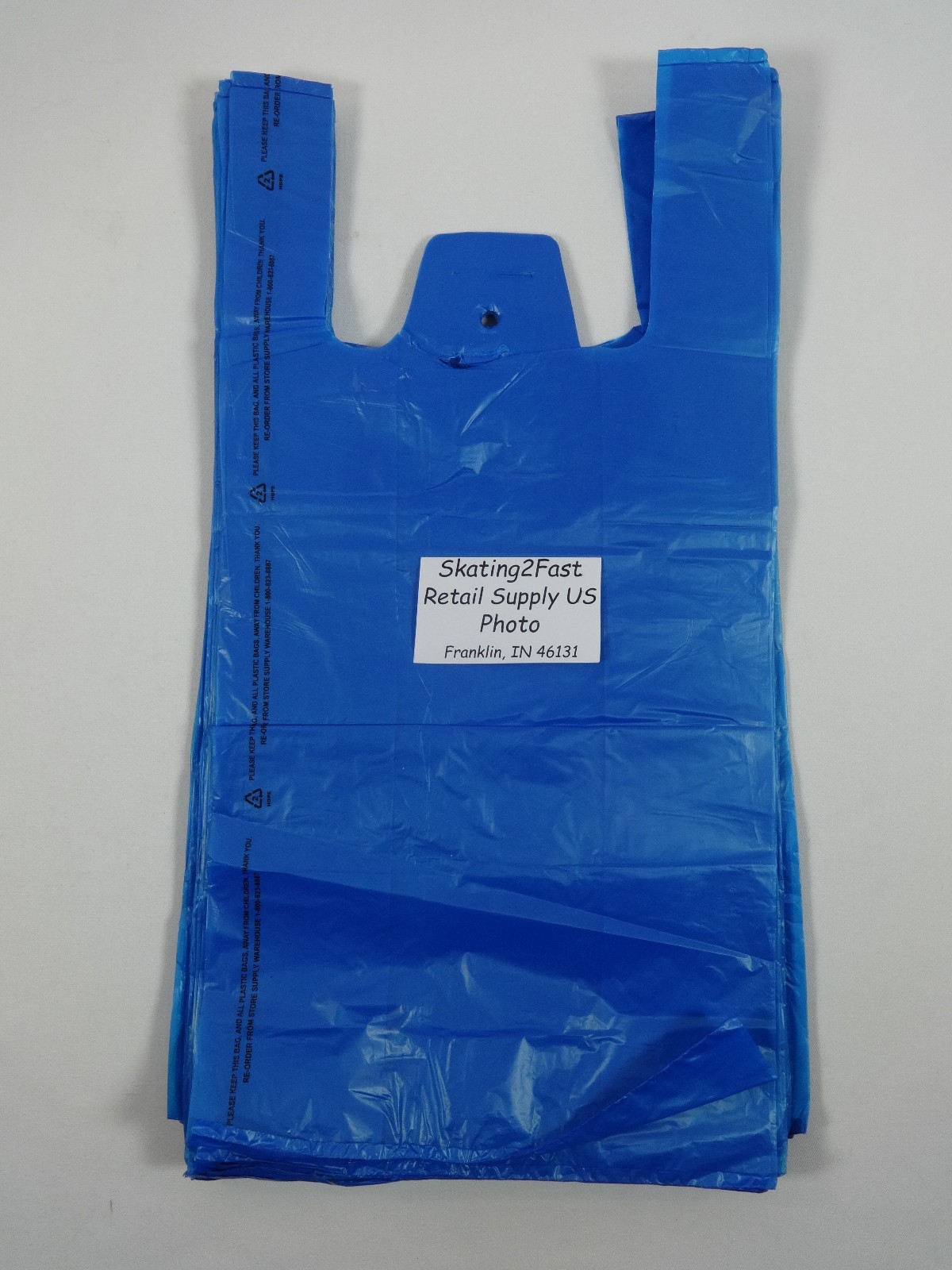 200 Qty. Blue Plastic T-Shirt Retail Shopping Bags w/ Handles 8″ x 5″ x 16″ Sm