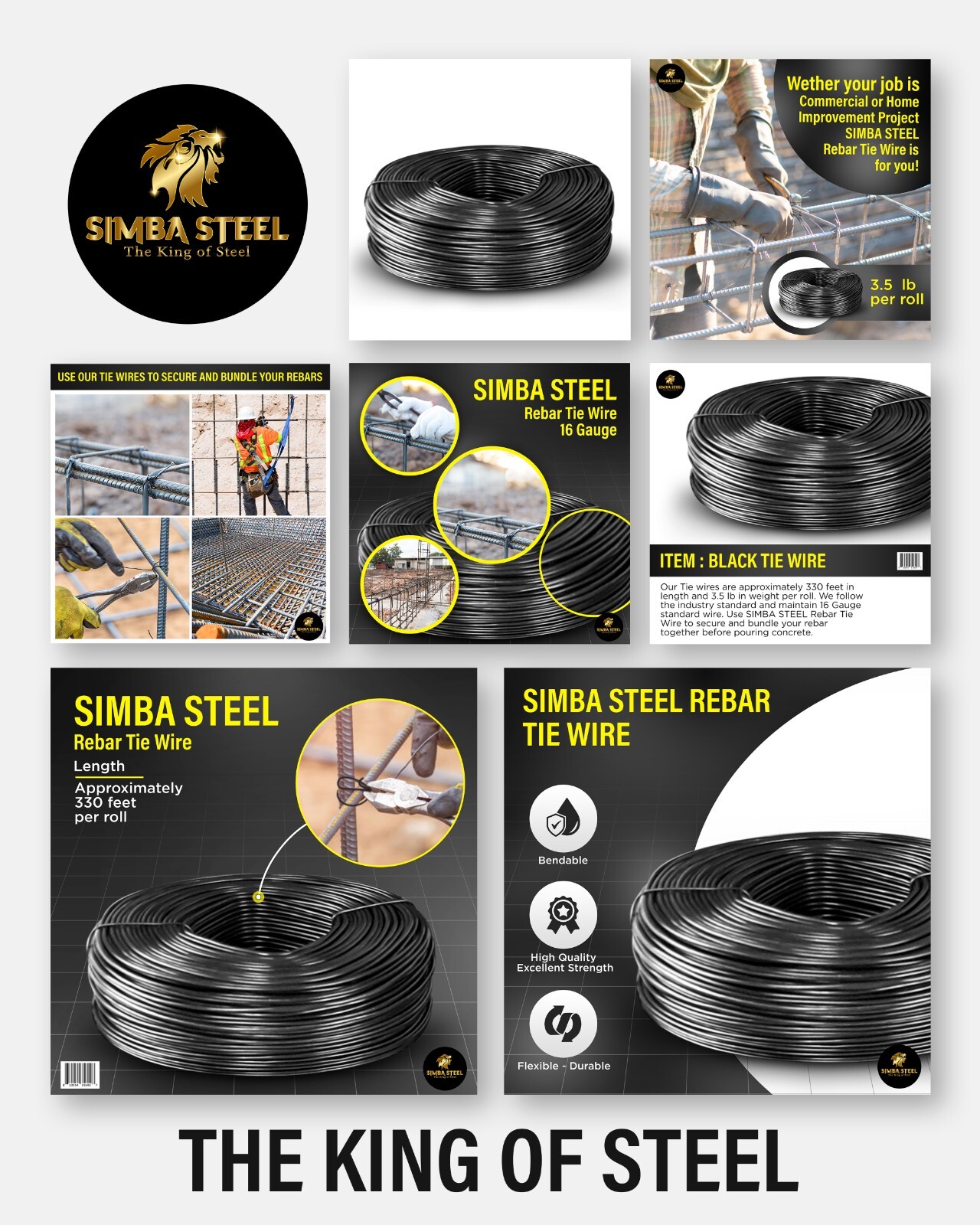 Lot of 3 x 3.5 lb Black Annealed Rebar Tie Wire 16 Gauge, (990ft) SIMBA STEEL