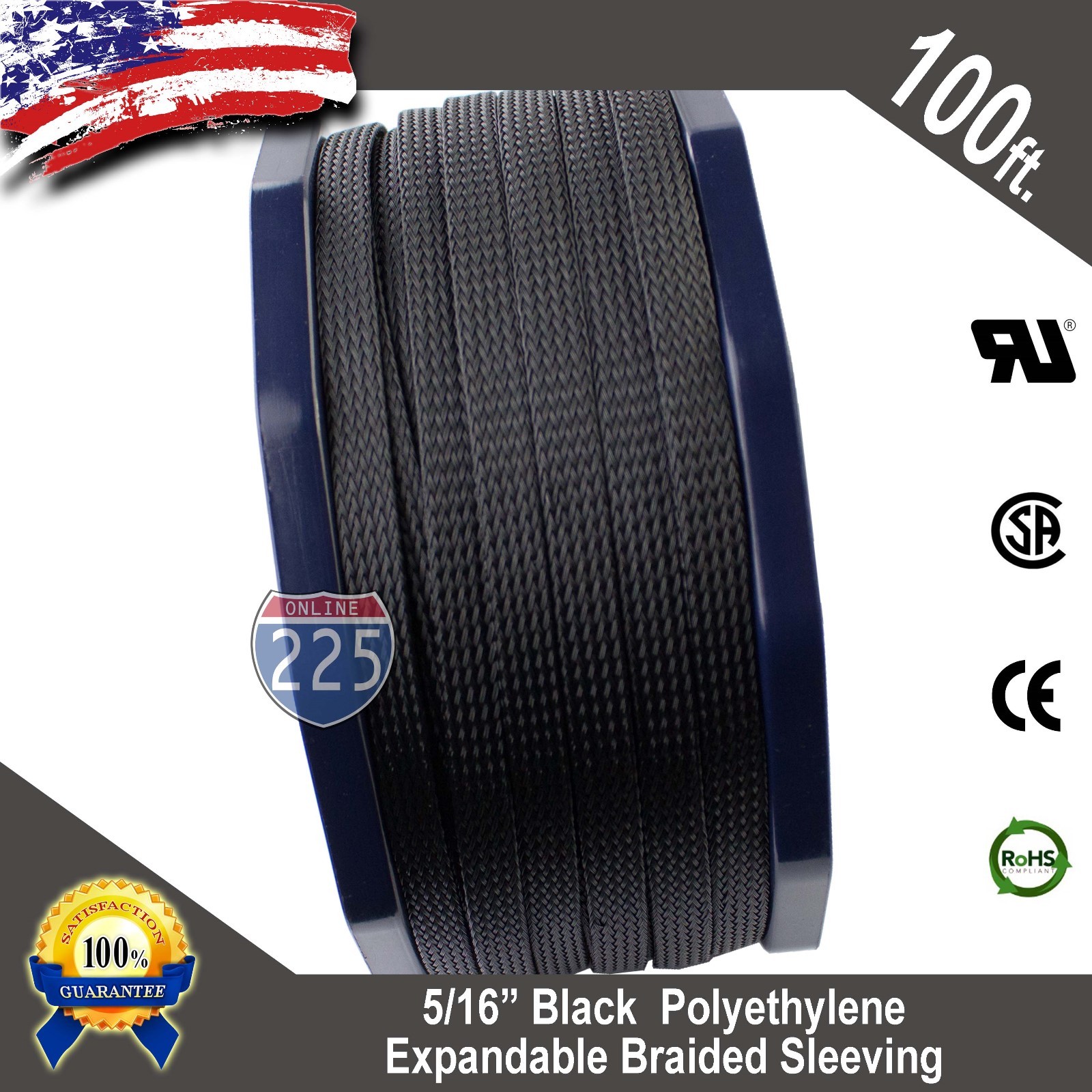 100 FT. 5/16″ Black Expandable Wire Cable Sleeving Sheathing Braided Loom Tubing