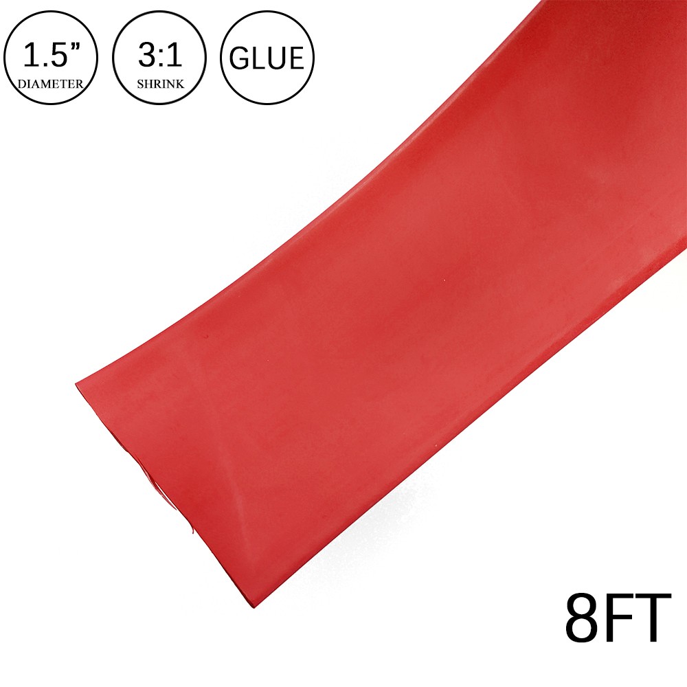 3:1 Heat Shrink Tubing Tube 1.5″ 8FT Red Glue Waterproof Dual Wall Wires Wrap