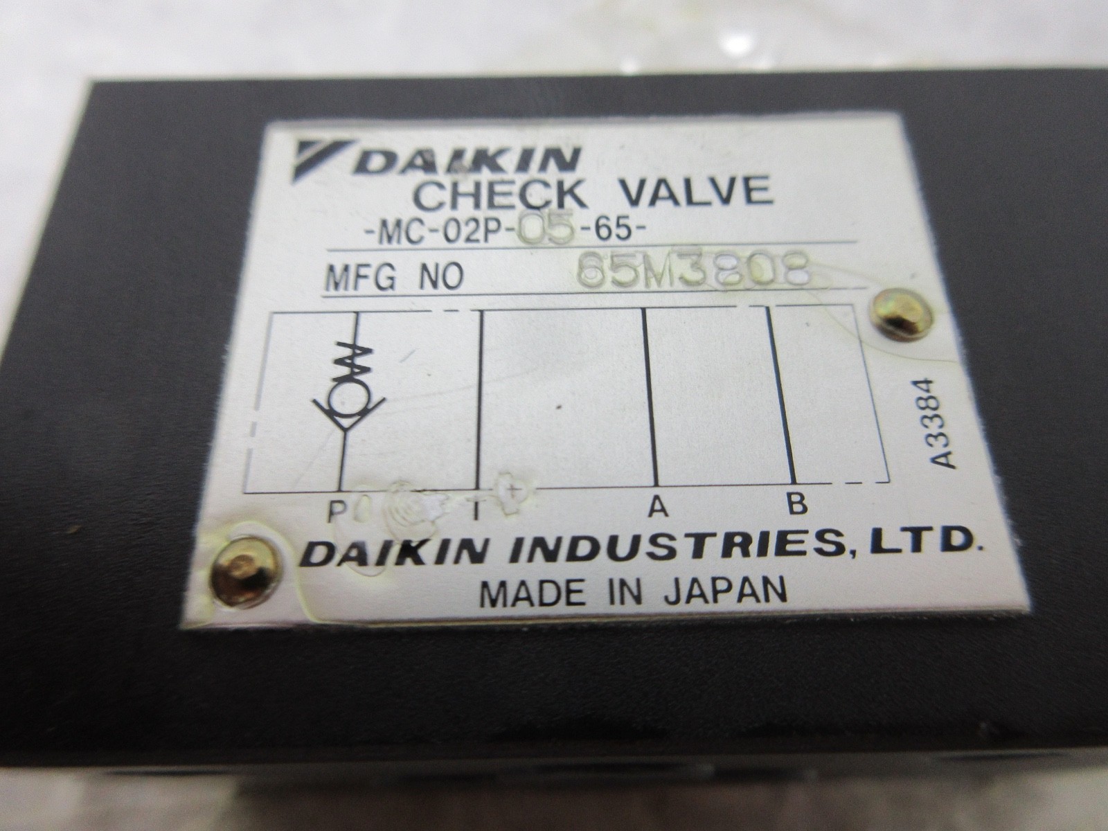 DAIKIN MC-02P-05-65 CHECK VALVE, Y0034