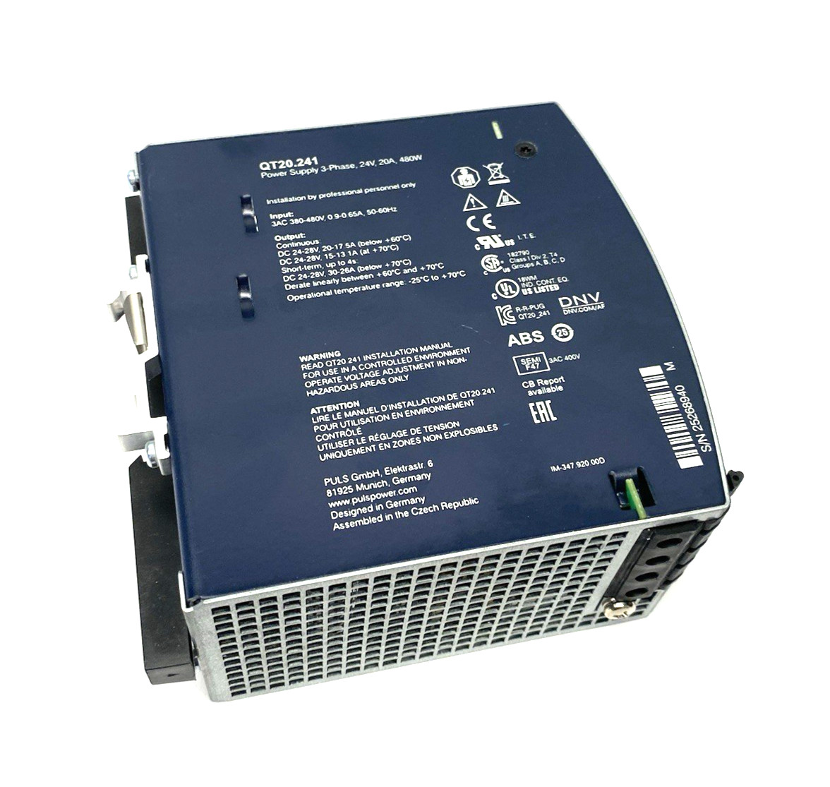 Puls QT20.241 Dimension Power Supply 3-Phase 24V, 20A, 480W