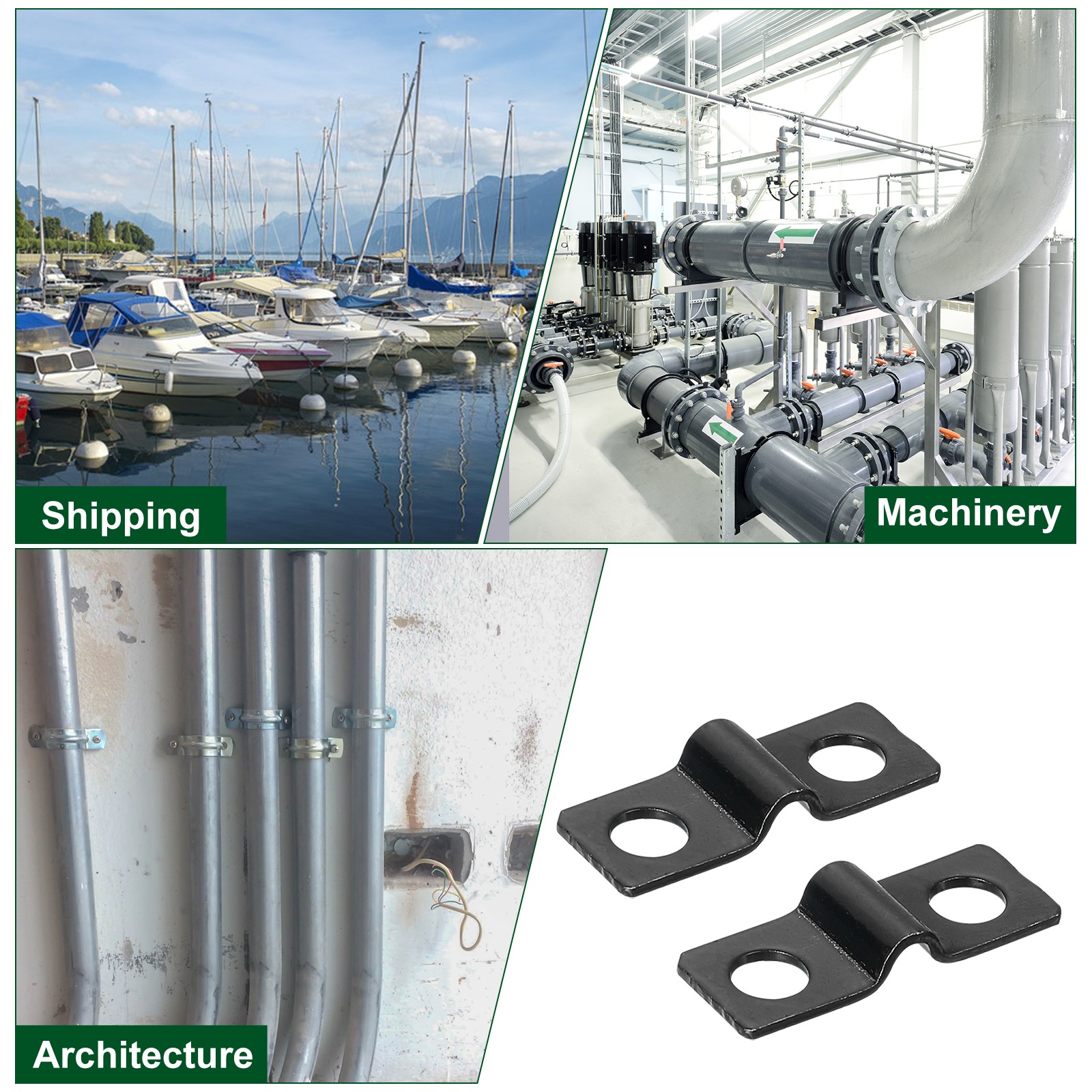100Pcs U-Shaped Pipe Clamp 1/8 Inch 3mm 2 Hole U-Tube Strap Clamp Black