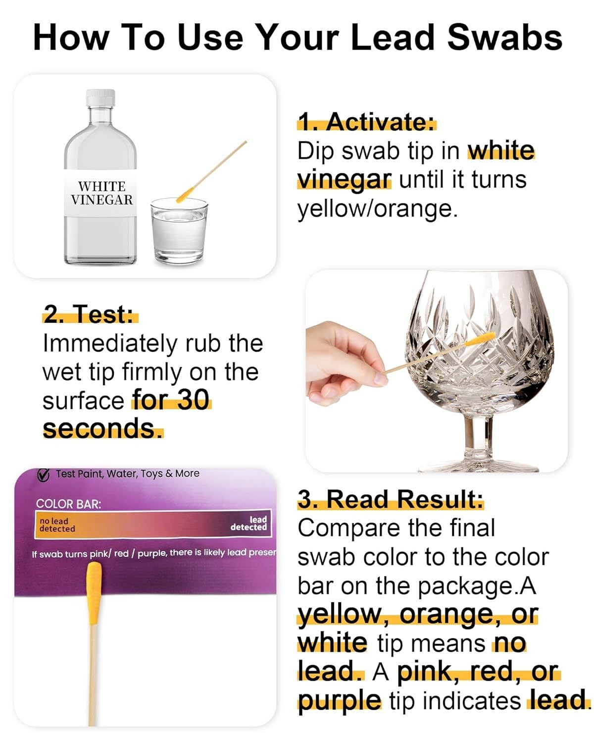 30 PCS Lead Kit for Dishes, Lead Testing Swabs for Paint & Jewelry,