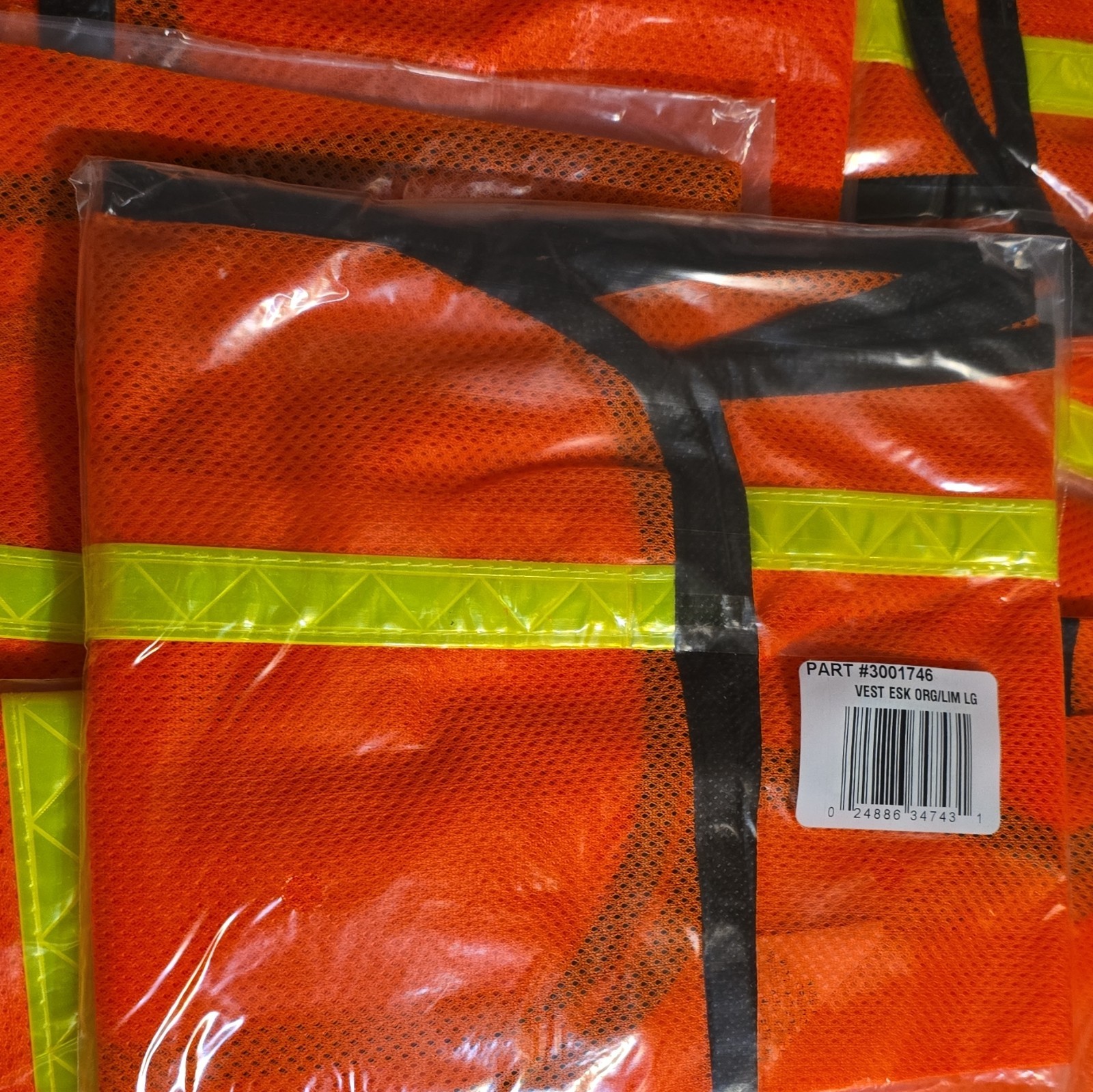 10 Hi-Visibility Orange Mesh Safety Vest LG w/ Yellow Reflective Stripe