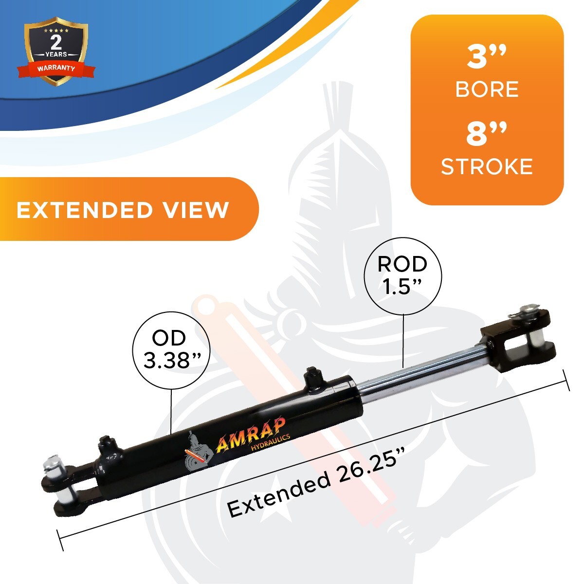 3×8 Hydraulic Cylinder -3″ Bore x 8″ Stroke Welded Clevis Hydraulic Cylinder