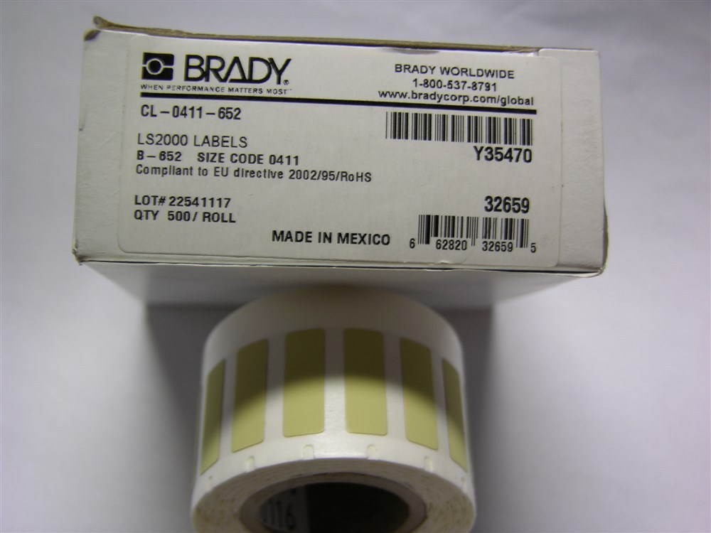 1 Brady CL-0411-652 LS2000 Labels 500/Roll High Temperature Amber Polyimide