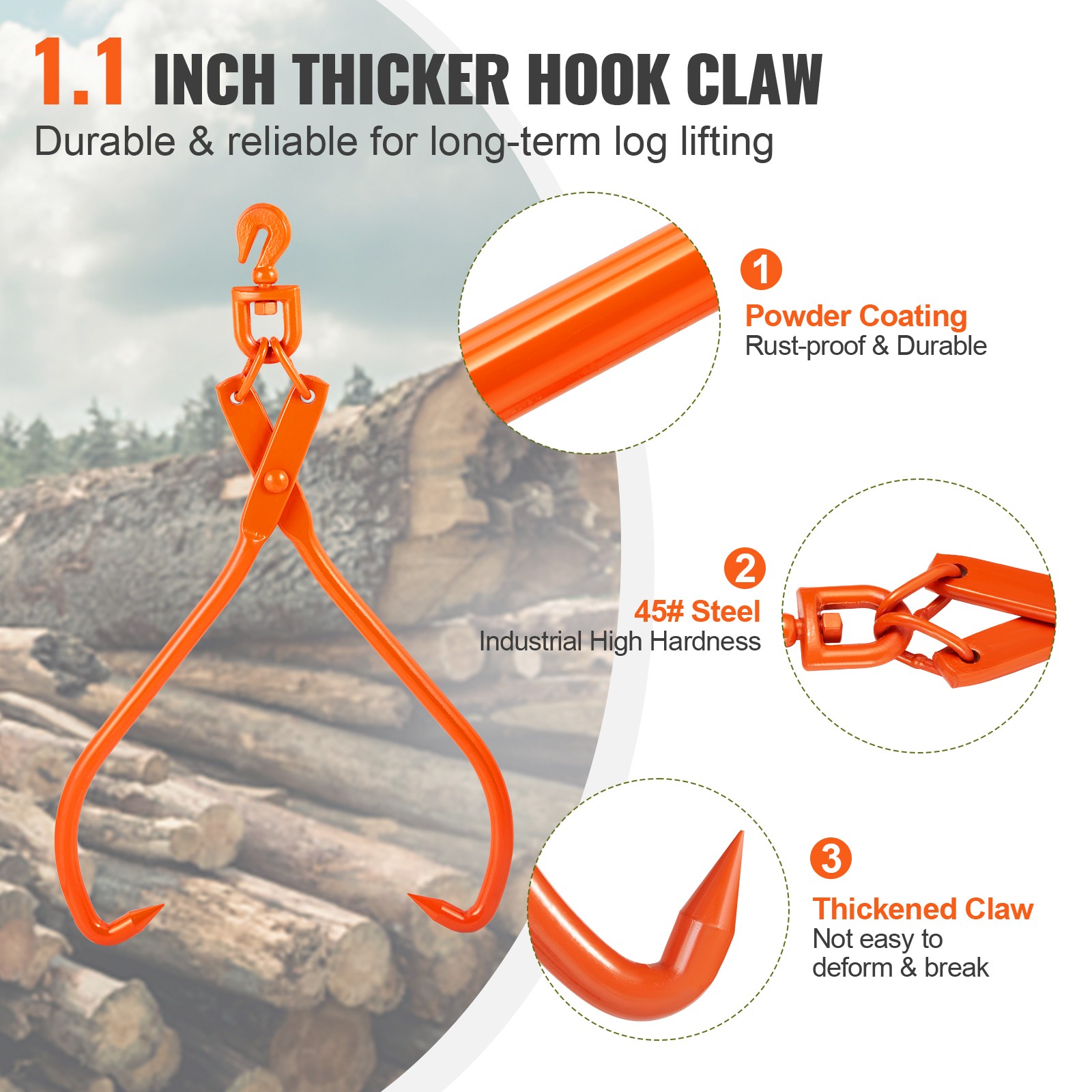 VEVOR Log Skidding Tongs 32 inch 2 Claw Log Lifting Tongs Heavy Duty Rotating
