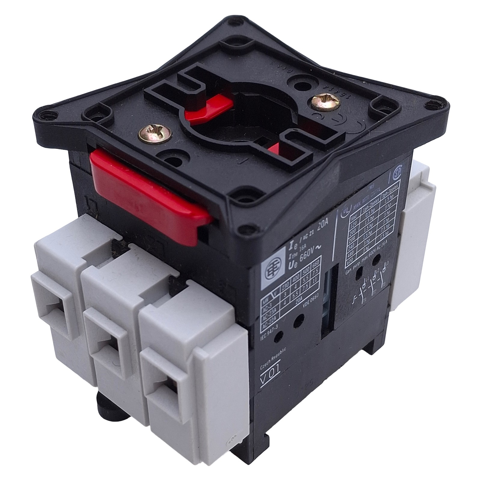 Telemecanique V01 Disconnect Switch 3-Pole, 20A, 660VAC, 3NO, DIN Rail Mount