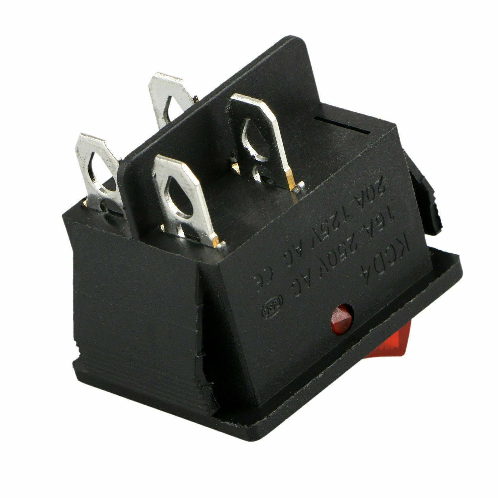 2X On/OFF Toggle Red Led Rocker Switch DPST 4 Pin Snap-In AC 16A/250V 20A/125V