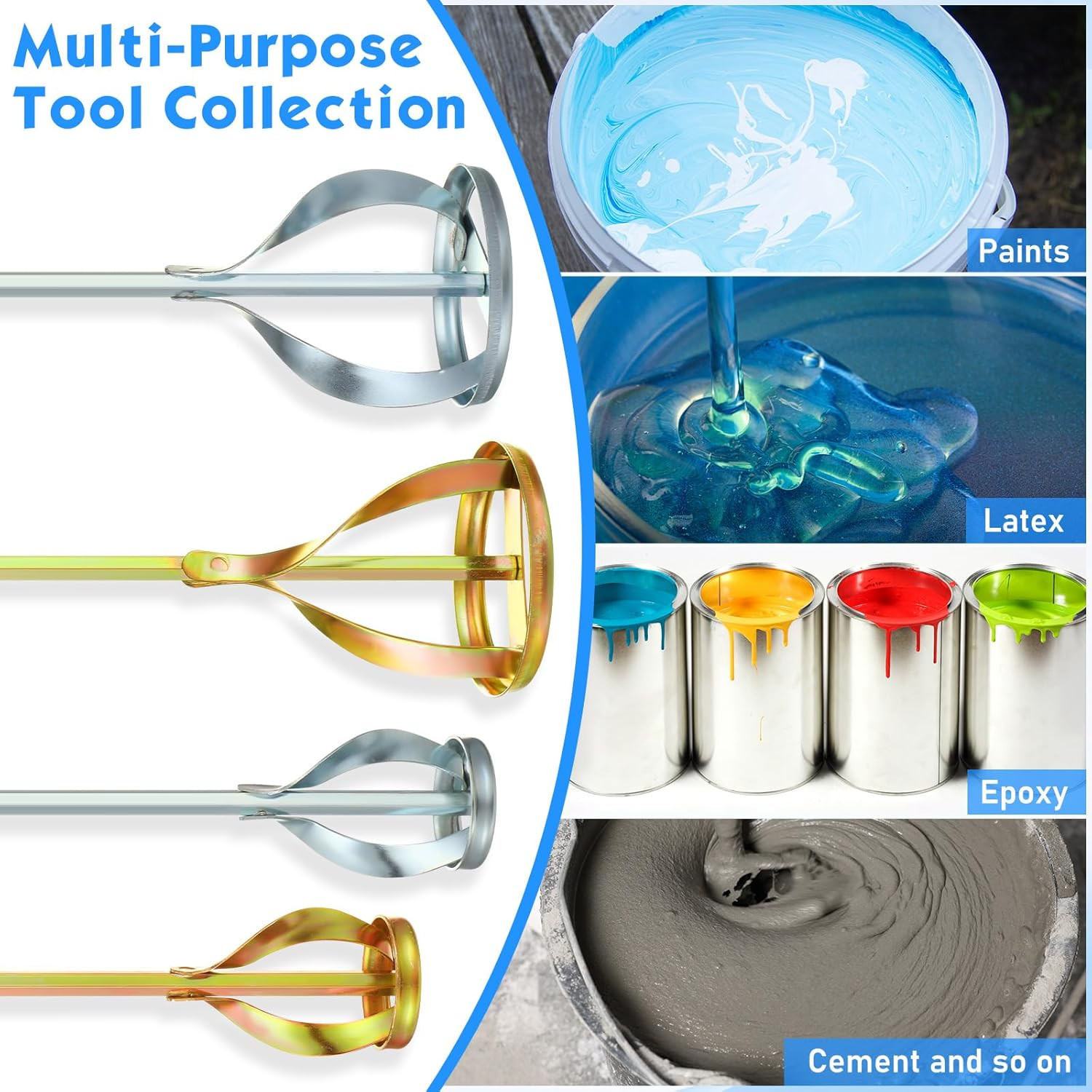 4 Pcs Paint Mixer for Drill Paint Stirrer Fits 1-5 Gallon Buckets for All Standa