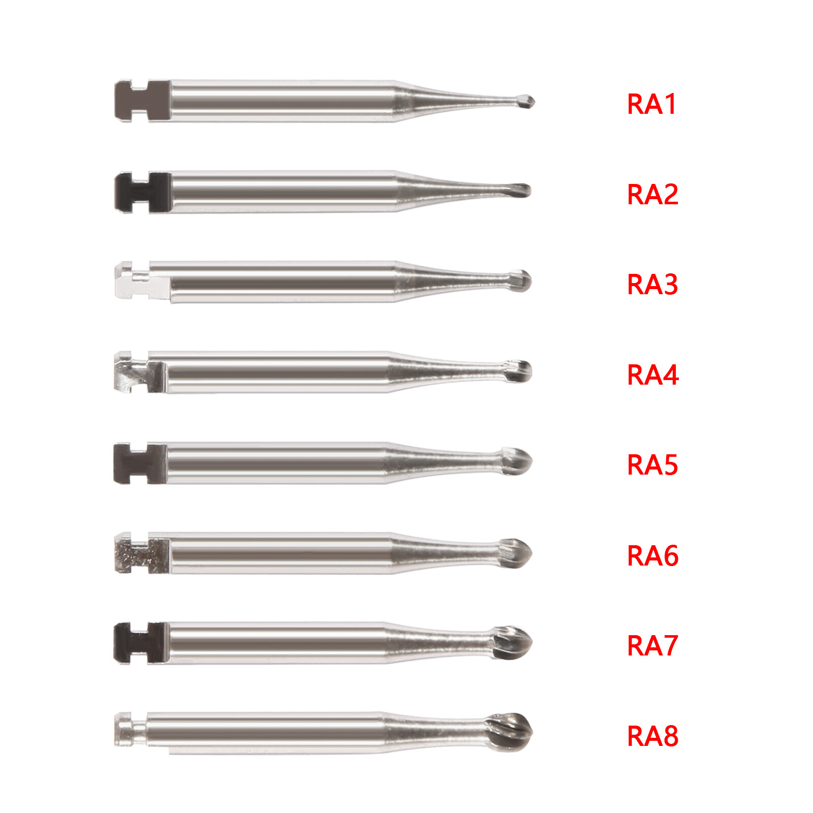 1-10 Dental Round Carbide Burs For Slow Speed Contra Angle Latch Type RA #1-8