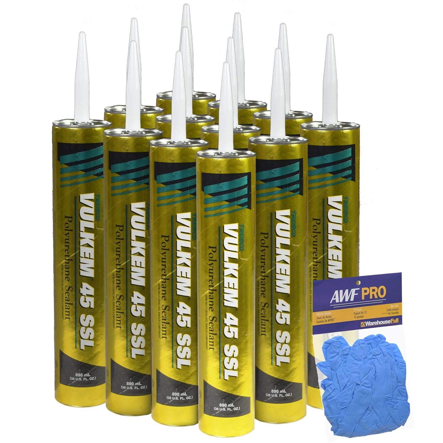 Tremco Vulkem 45 SSL, 30 oz, Gray, Case of 12 with AWF PRO Gloves