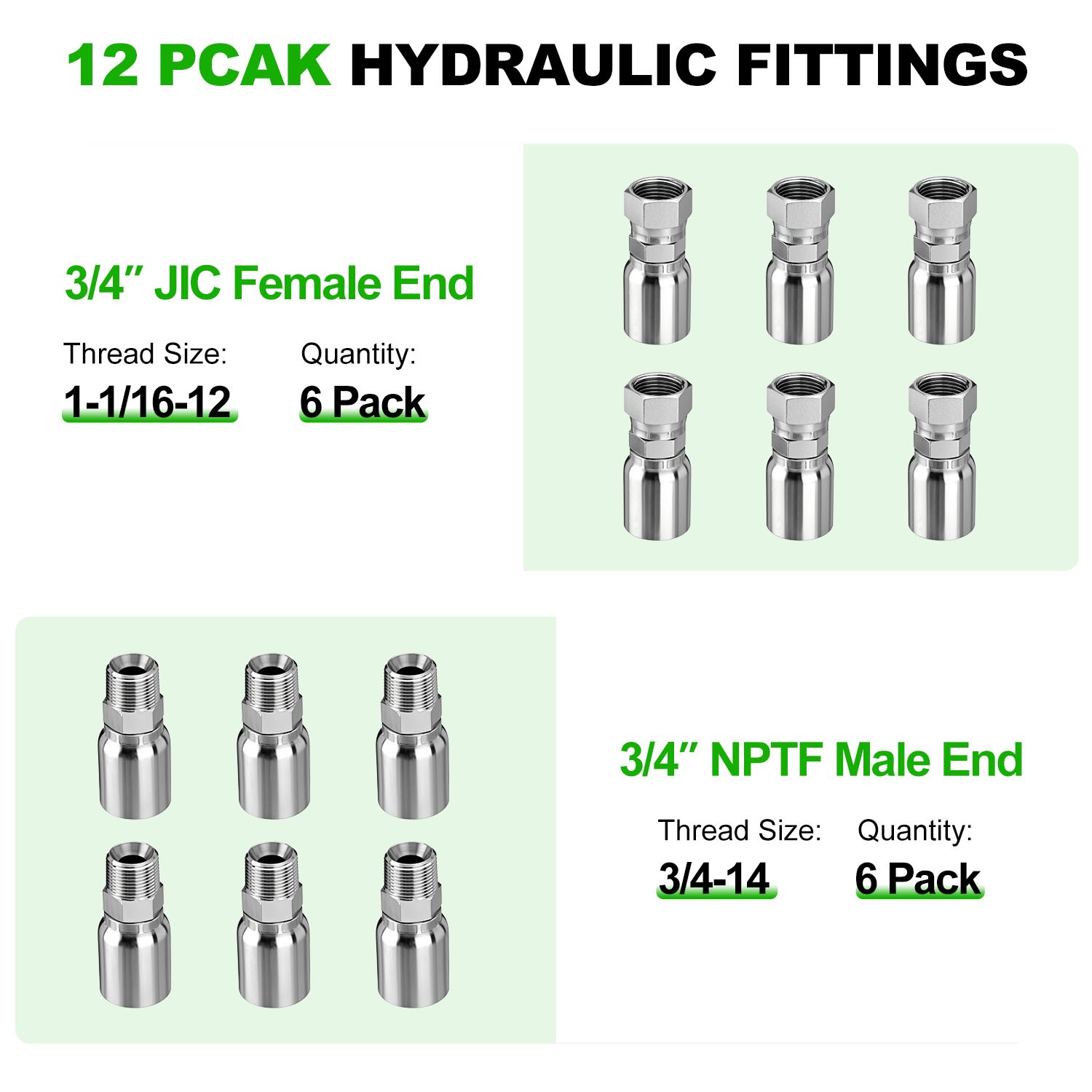 Hydraulic Hose Kit 33FT Hose + Straight 3/4″ JIC Female & 3/4″ NPTF Male Fitting