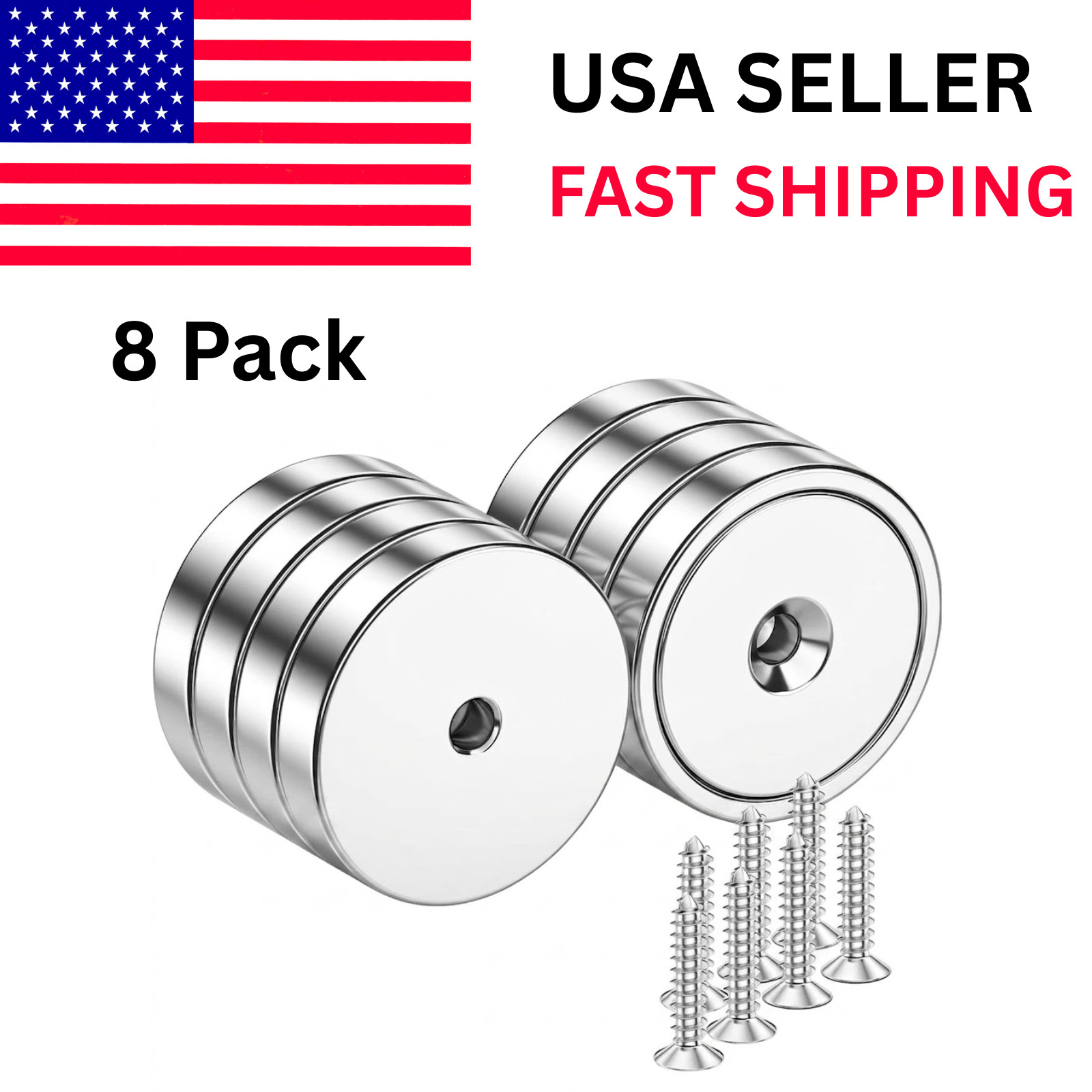 8 Pack 100LBS Neodymium Cup Magnets – Heavy Duty with Countersunk Hole & Screws.