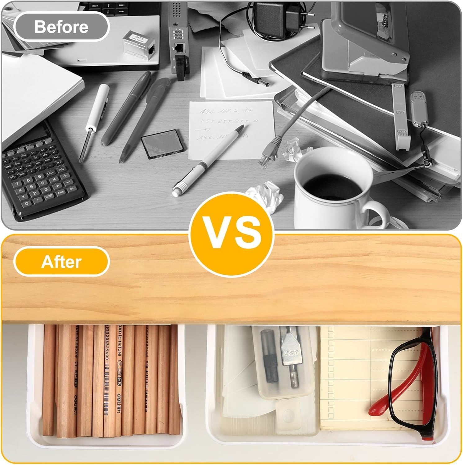 2pcs Under Desk Drawers – Self-Adhesive Hidden Undermount, Slide-Out Storage Org