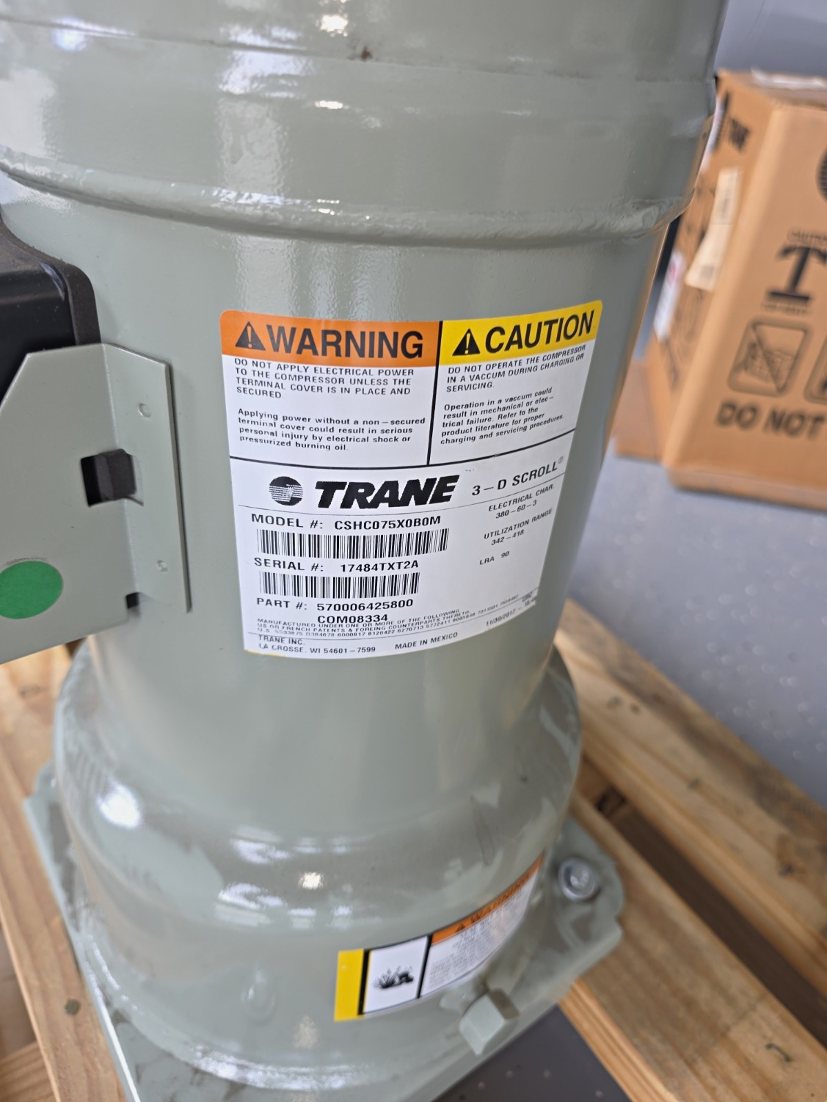 Trane CSHC075X0B0M Scroll Compressor R-22 7.5 Ton 3PH 460V COM08334