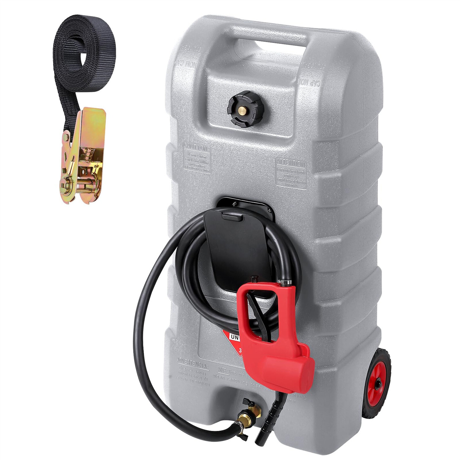15 Gal Portable Fuel Tank Caddy, Manual Siphon Pump & 10FT Hose for Gas Diesel