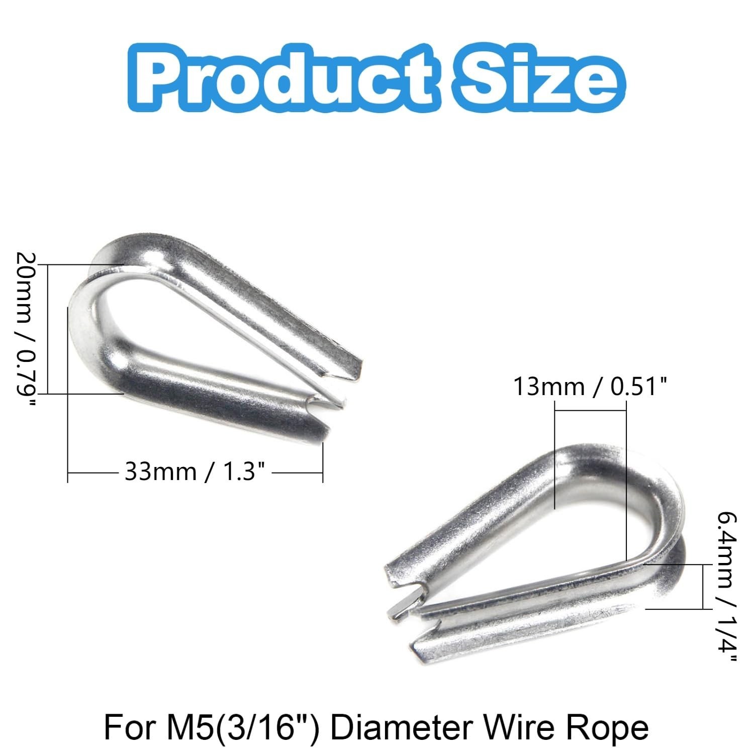 M5 (3/16 Inch) Wire Rope Thimbles – 20 Pcs for Industrial and Marine Rigging
