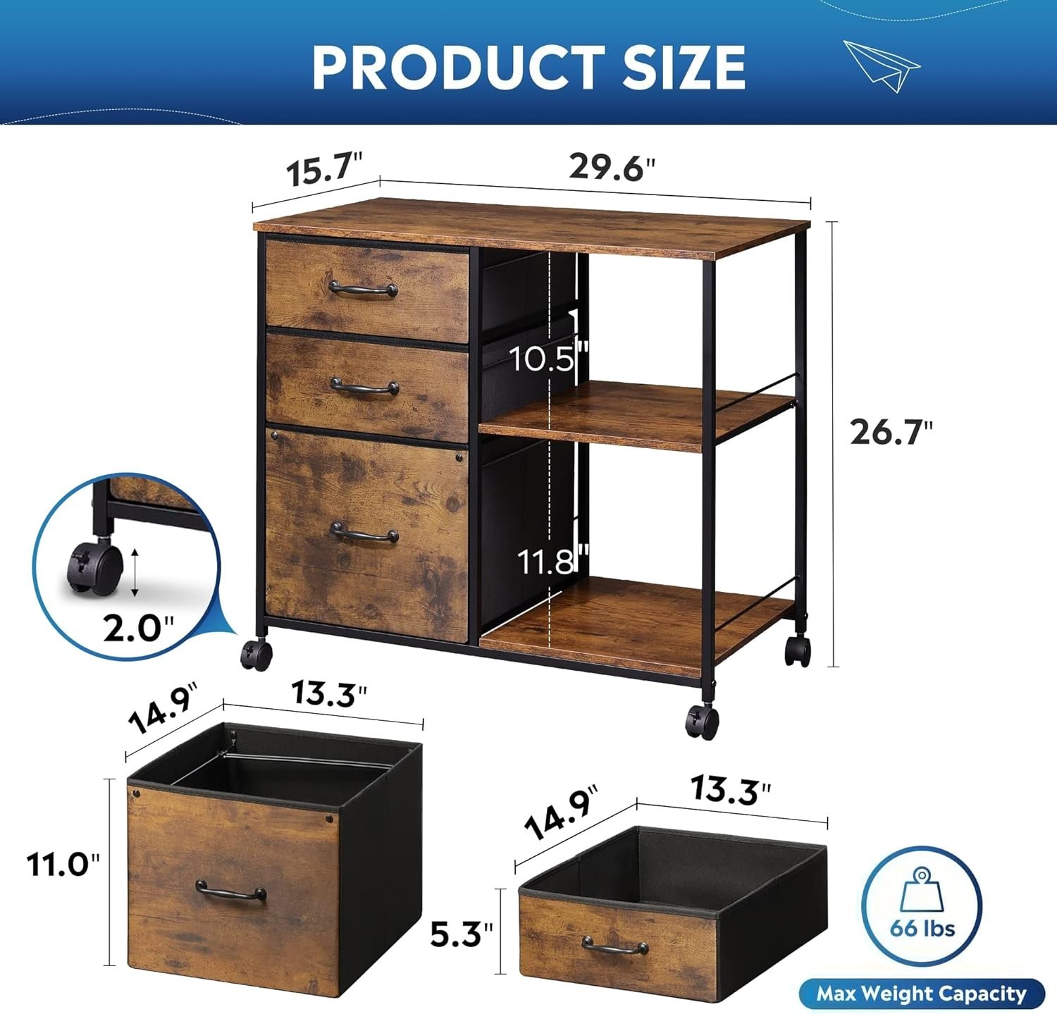 3 Drawer Mobile File Cabinet, Rolling Printer Stand with Open Storage Shelf, …