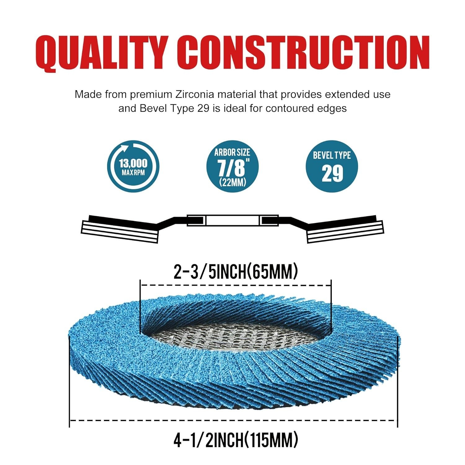 Durable Type 29 Flap Disc, 4 1/2 Inch, 10 PCS for Angle Grinders with 13,300 RPM
