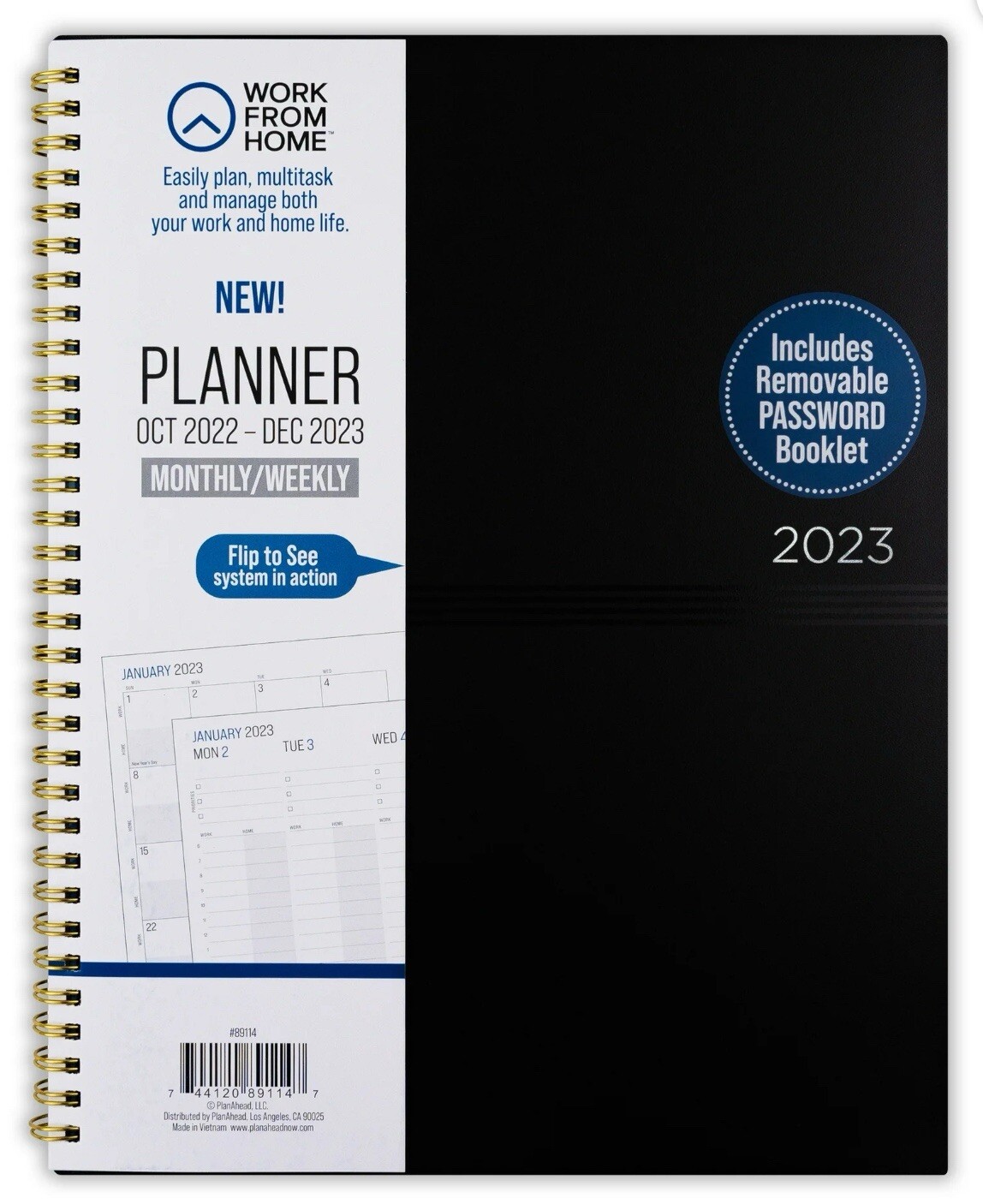 Work From Home Monthly/Weekly Planner Oct 2022 – Dec 2023 ( 11.125”x 9”) Black