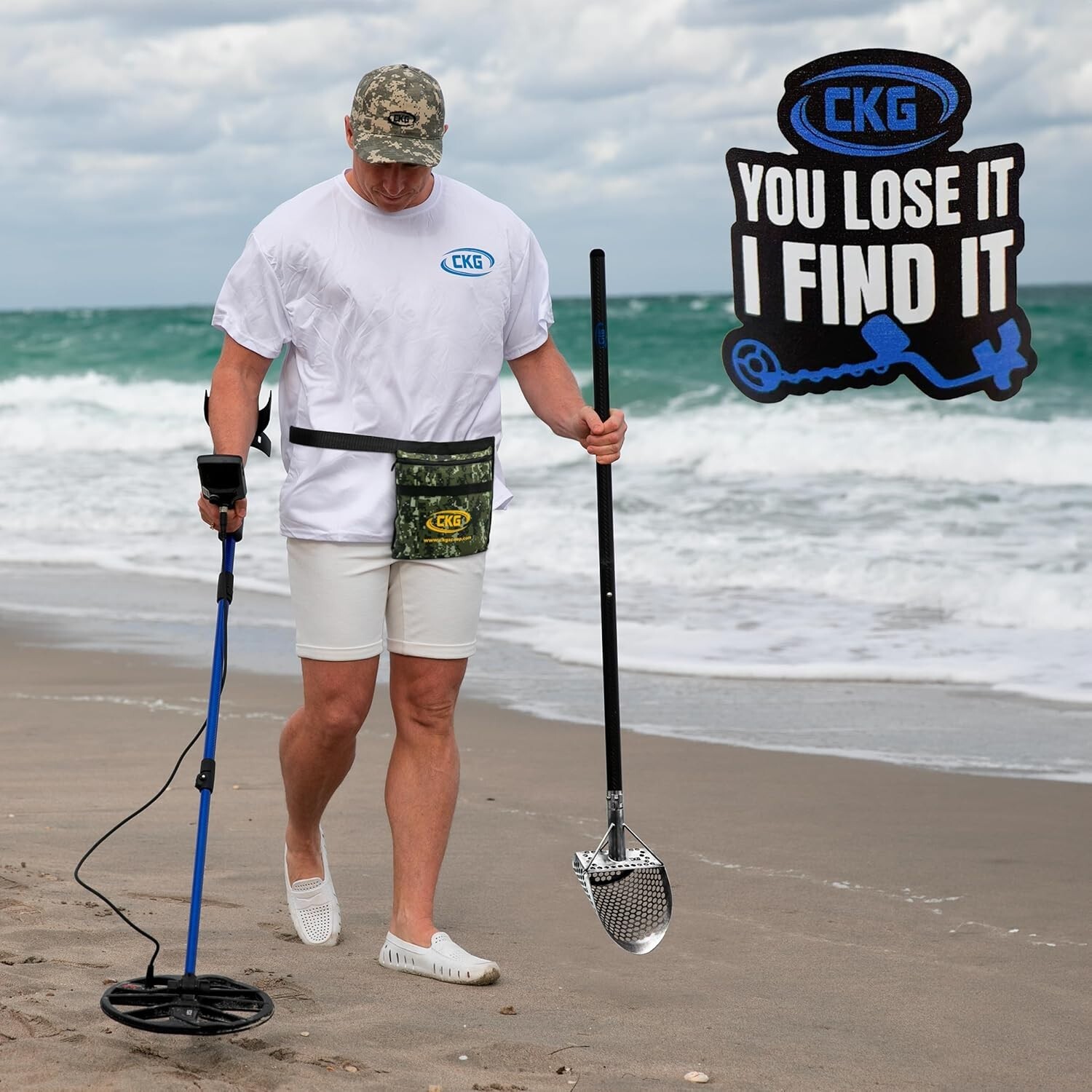 CKG Sand Scoop Handle Pole Metal Detecting Carbon Rod Detector Shovel Sifting