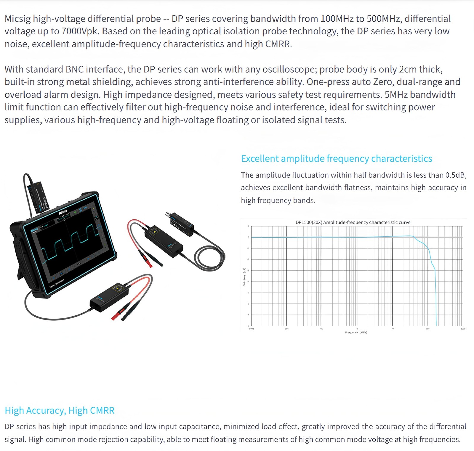 Micsig 700V 100MHz High Voltage Differential Probe kit ,DP10007
