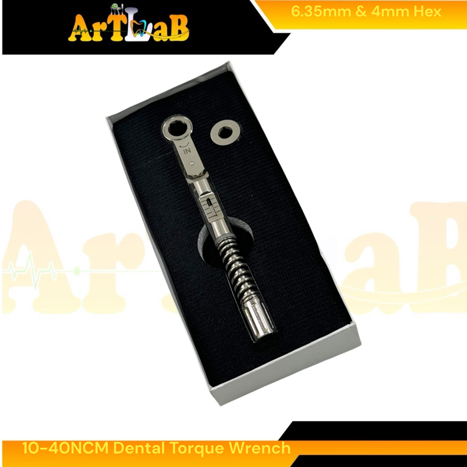 Dental Torque Wrench with Hex 6.35mm & 4mm, 10 to 40 NCM, Med Grade Steel