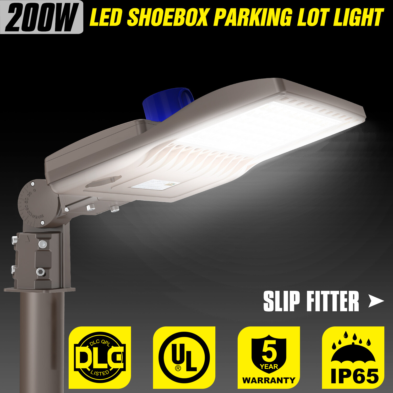 200W Outdoor Street Pole Lighting LED Parking Lot Light Dusk To Dawn Photocell