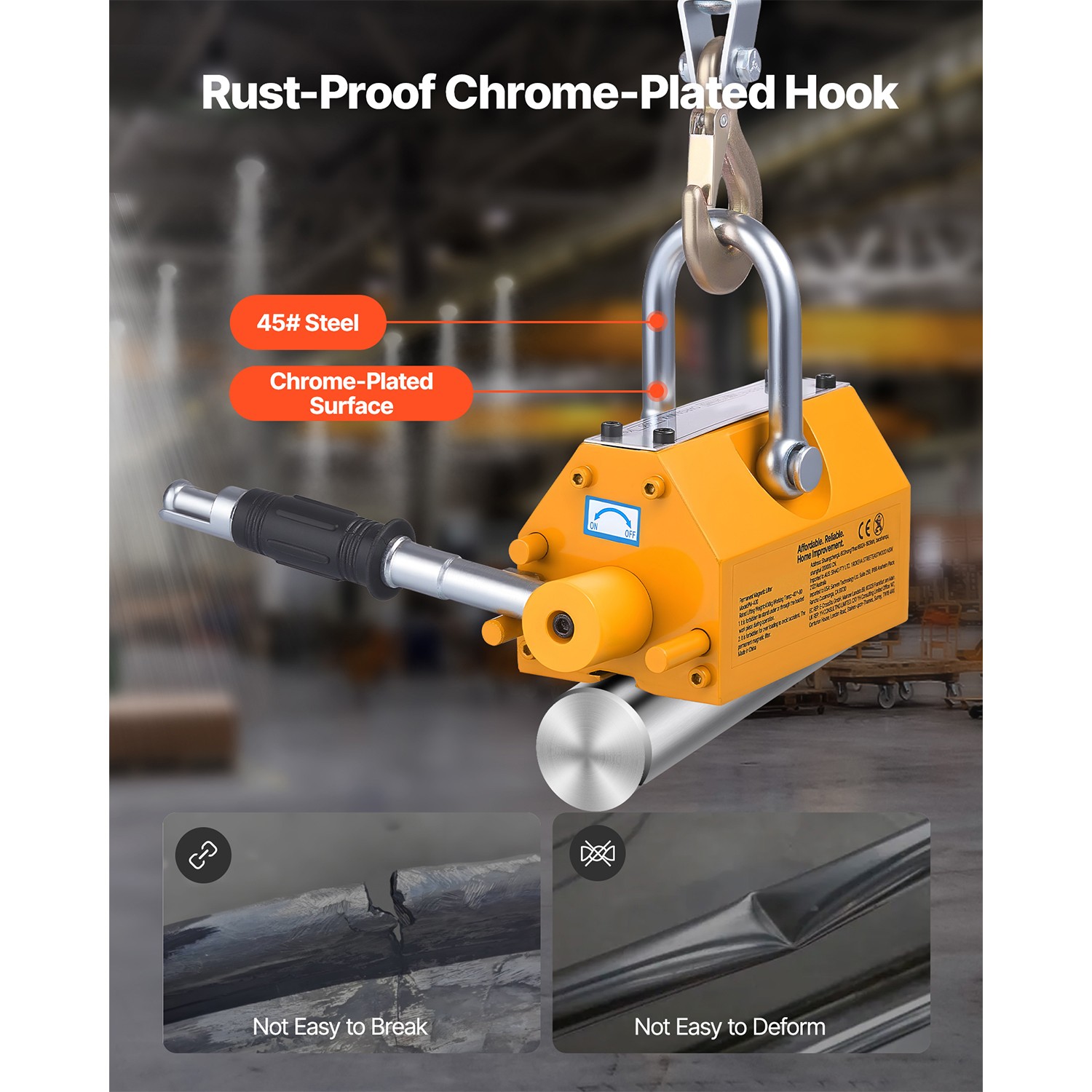 Uimoso Permanent Magnetic Lifter with 880 lbs Load Capacity, N42 Magnet