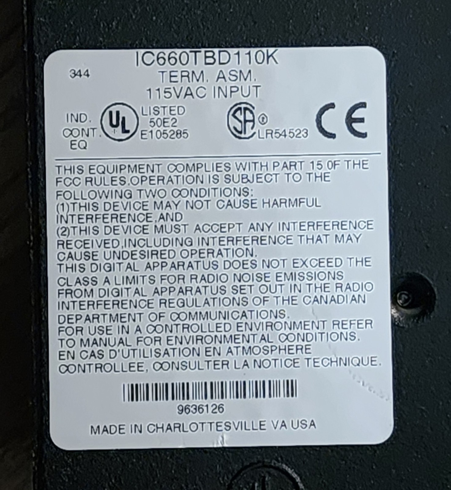 GE Fanuc Genius, Cat # IC660BBD110 Electronic Module 115VAC / 50/60Hz