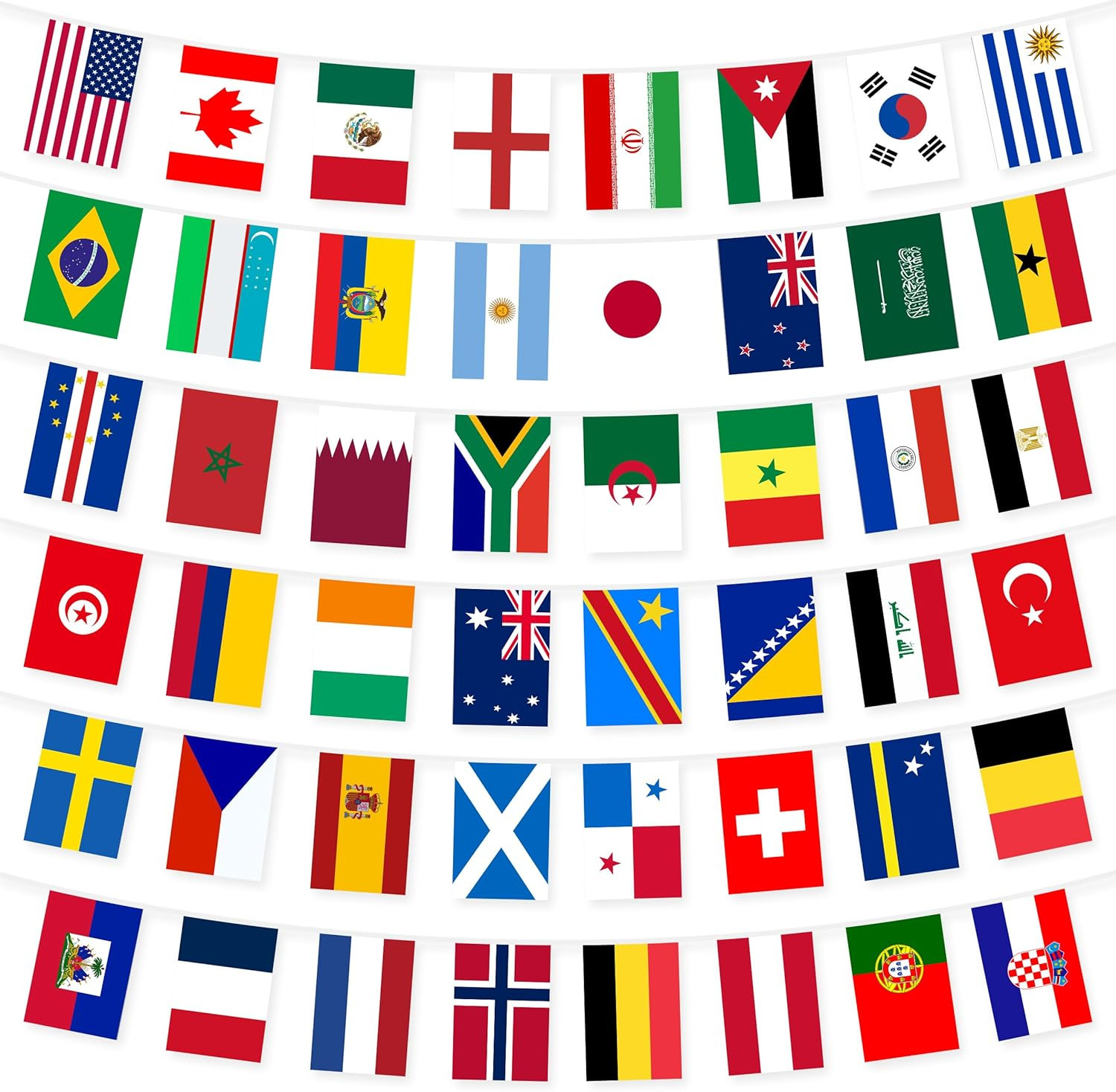 2026 World Football Bunting Flags 48 Participating Teams Double Sides Indoors Ou
